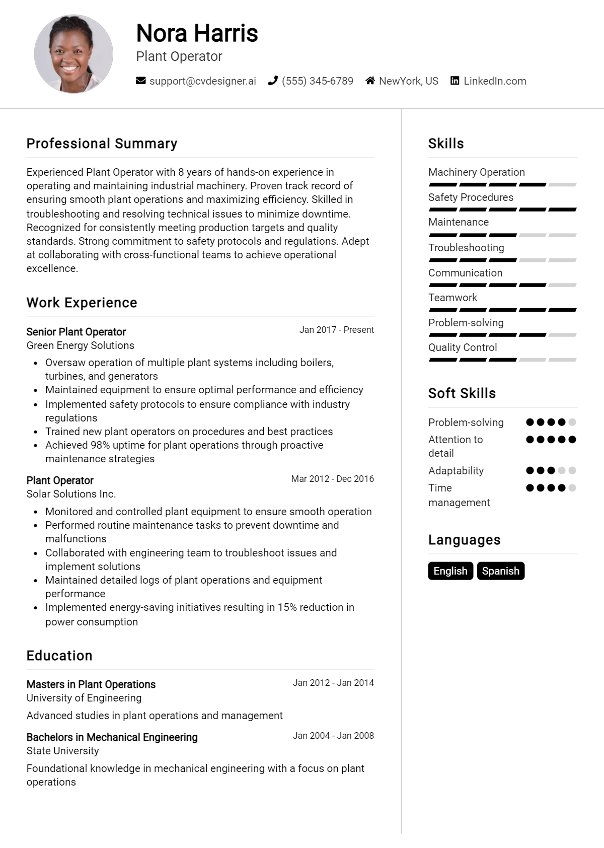 Plant Operator Resume Example for 2026: Free Downloadable Templates Preview