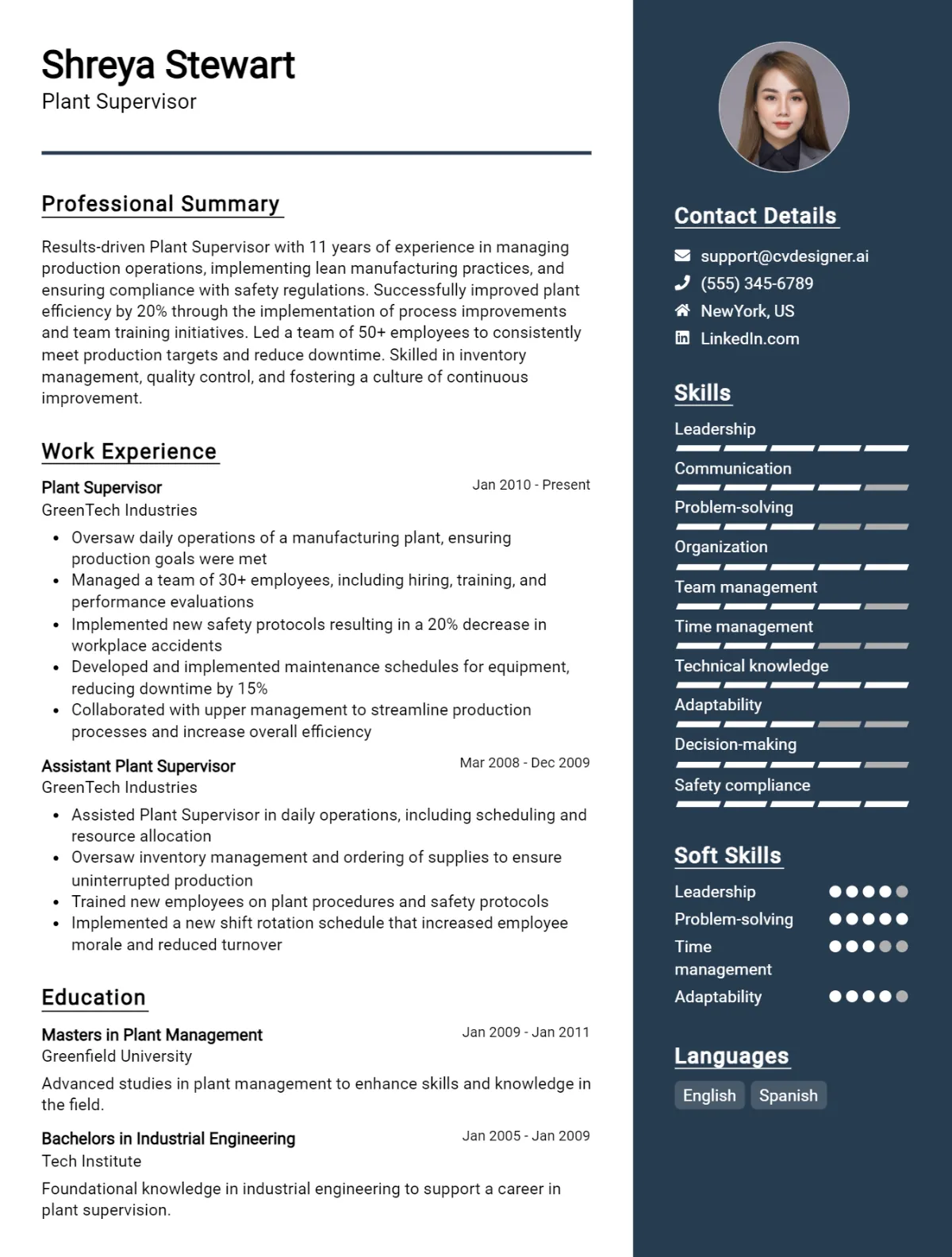 Plant Supervisor CV Example For 2026: Tips & Templates Preview