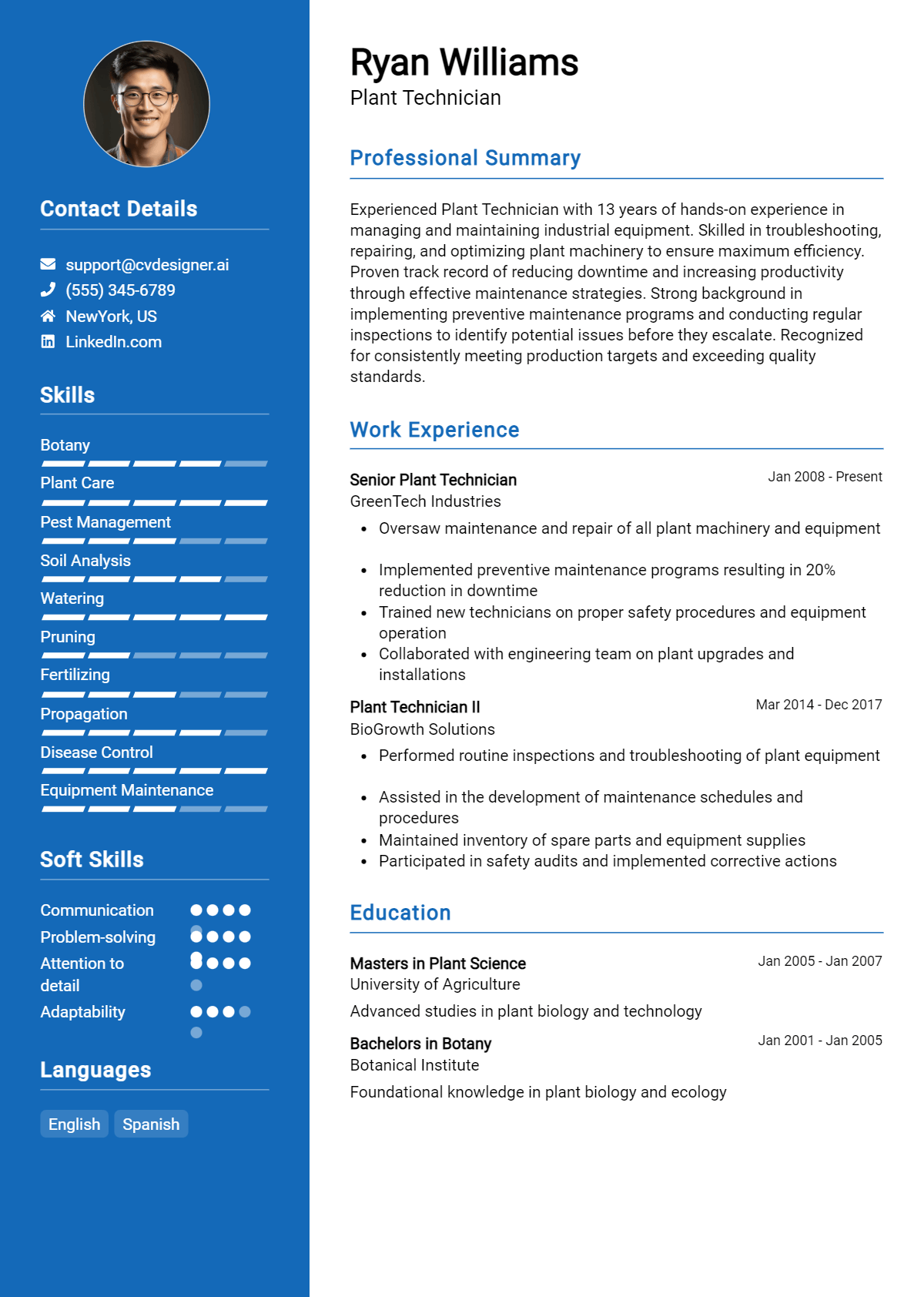 Plant Technician Resume Example for 2026: Best Writing Guide Preview
