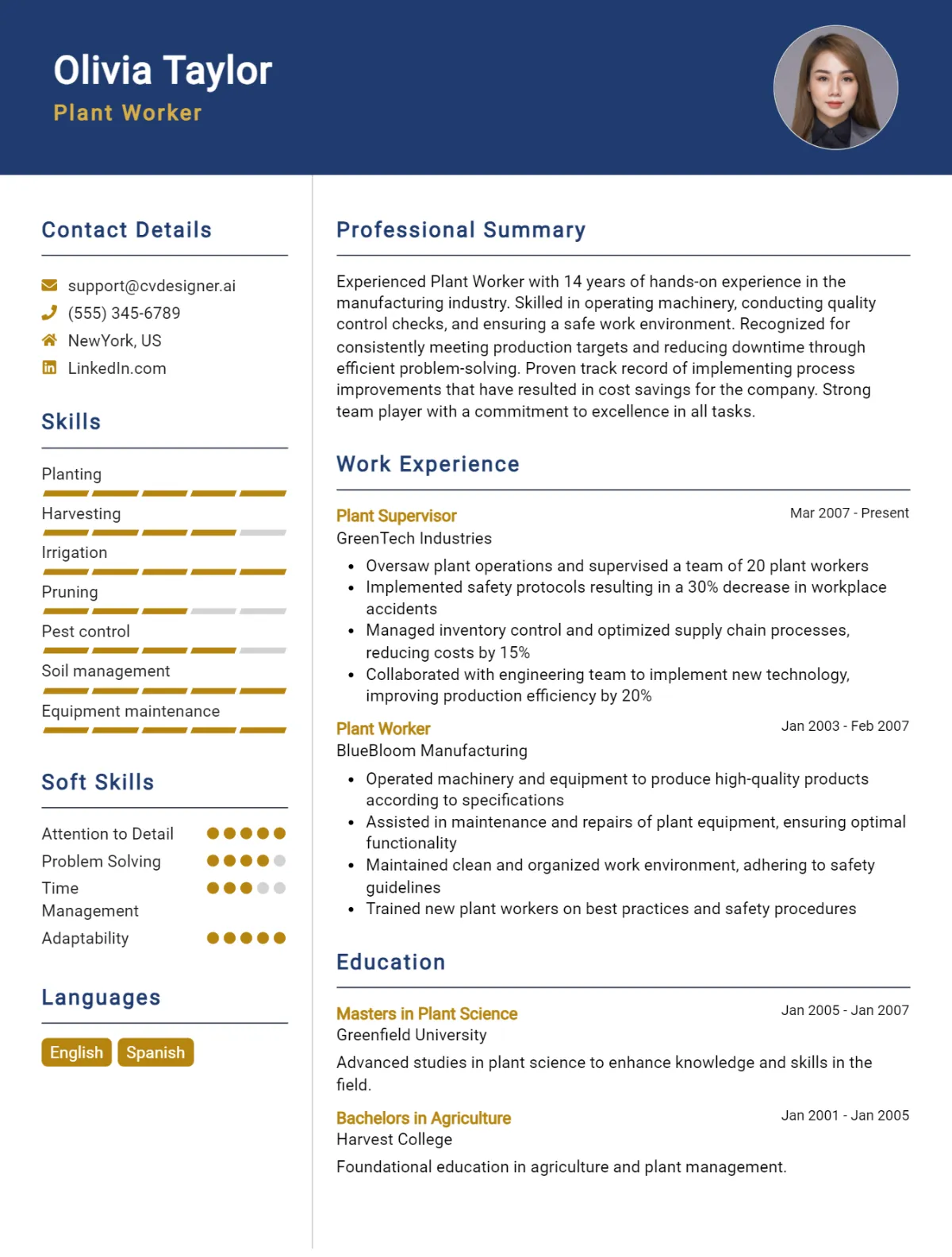 Plant Worker CV Example For 2026: Samples & Best Practices Preview