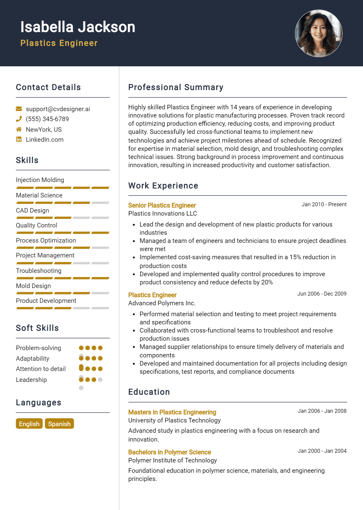 Plastics Engineer Resume Example for 2026: How to Create a Professional CV Preview