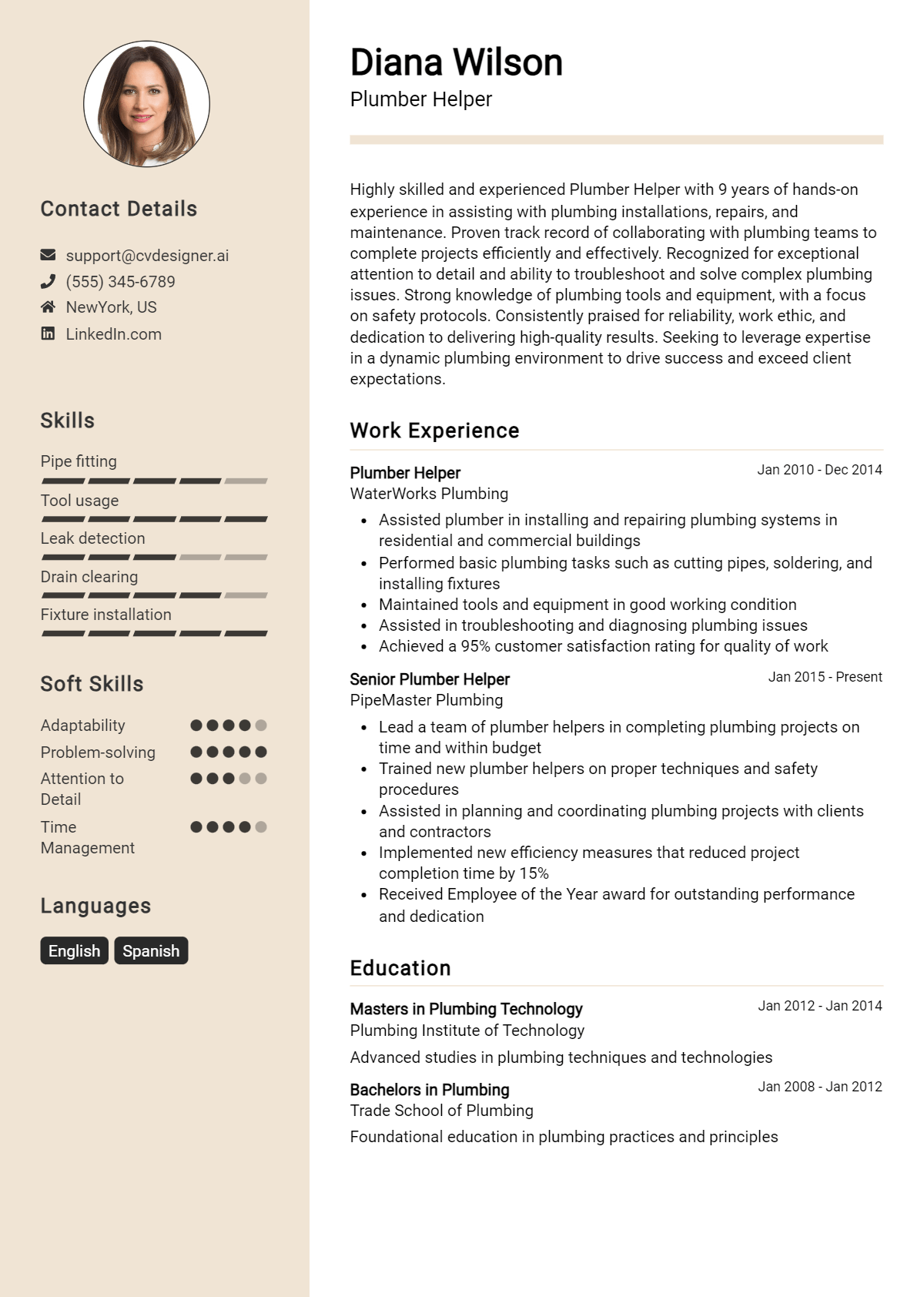Plumber Helper Resume Example for 2026: Effective CV Writing Tips Preview