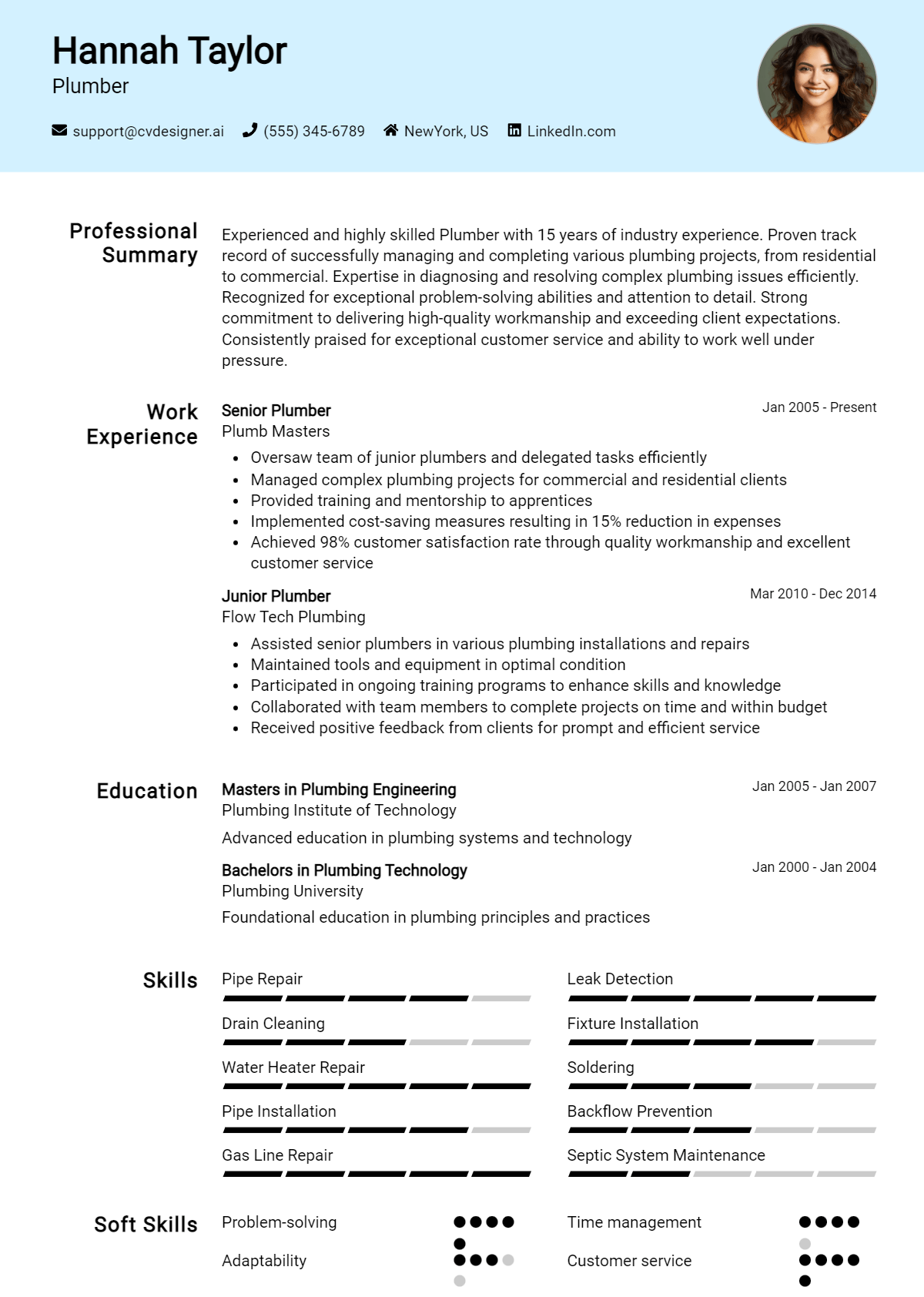 Plumber Resume Example for 2026: Free Professional Templates Preview