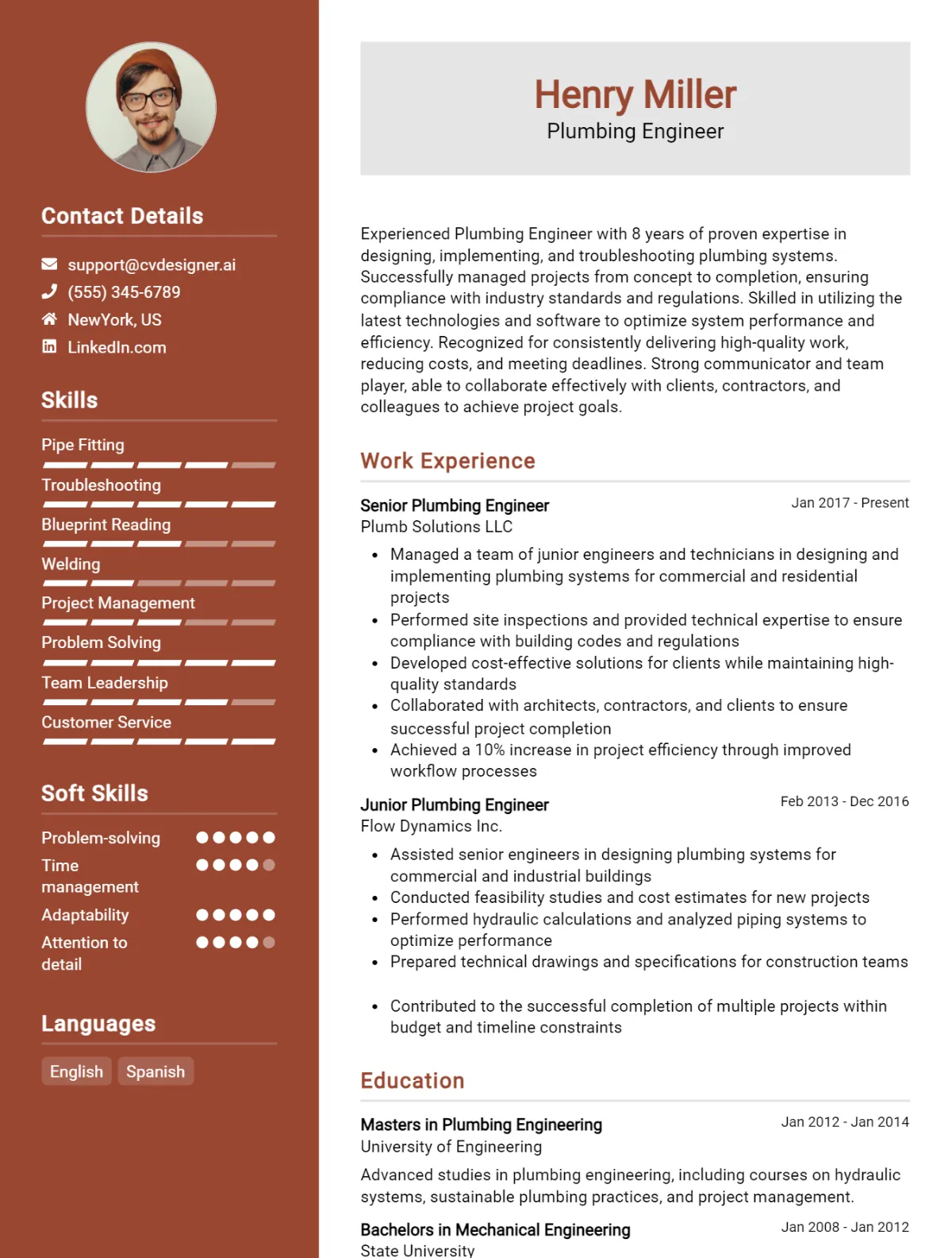 Plumbing Engineer CV Example For 2026: Top Tips & Samples Preview