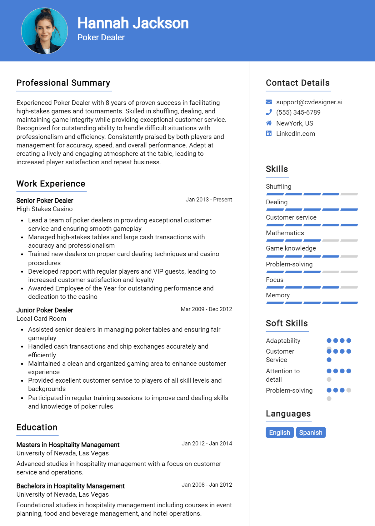Poker Dealer Resume Example for 2026: Tips to Stand Out Preview
