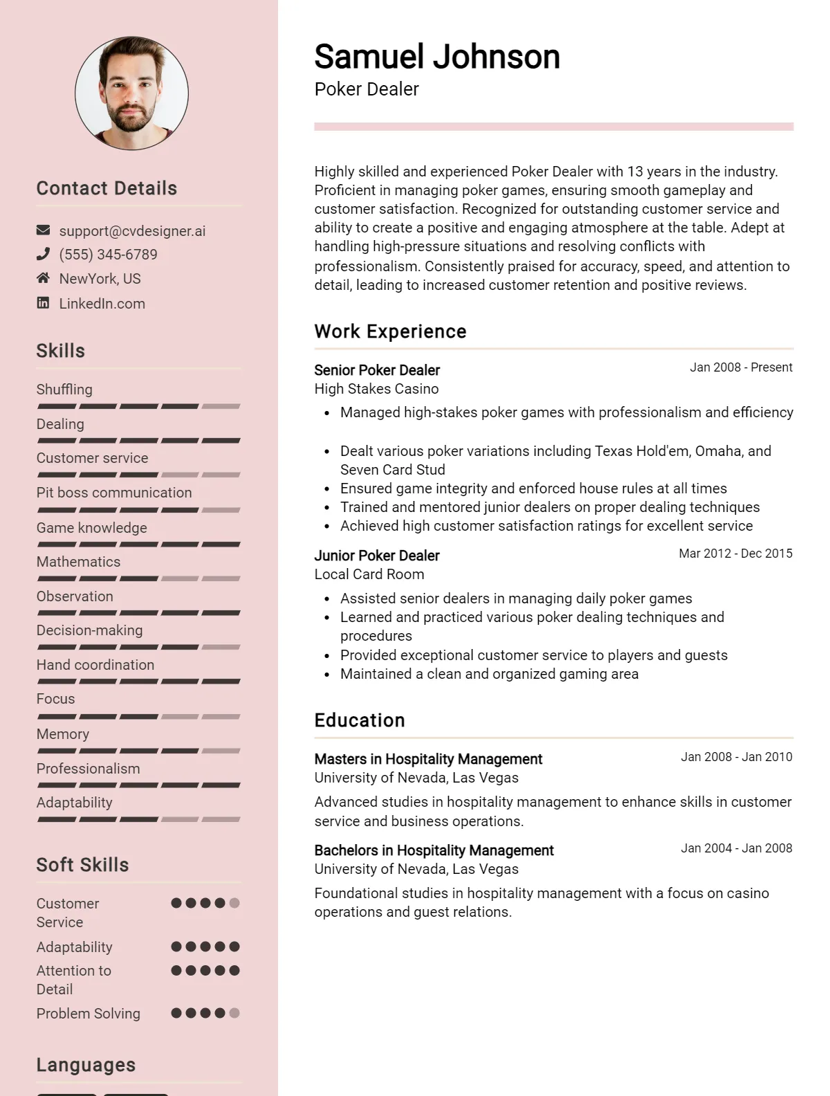 Poker Dealer CV Example For 2026: Effective CV Writing Tips Preview