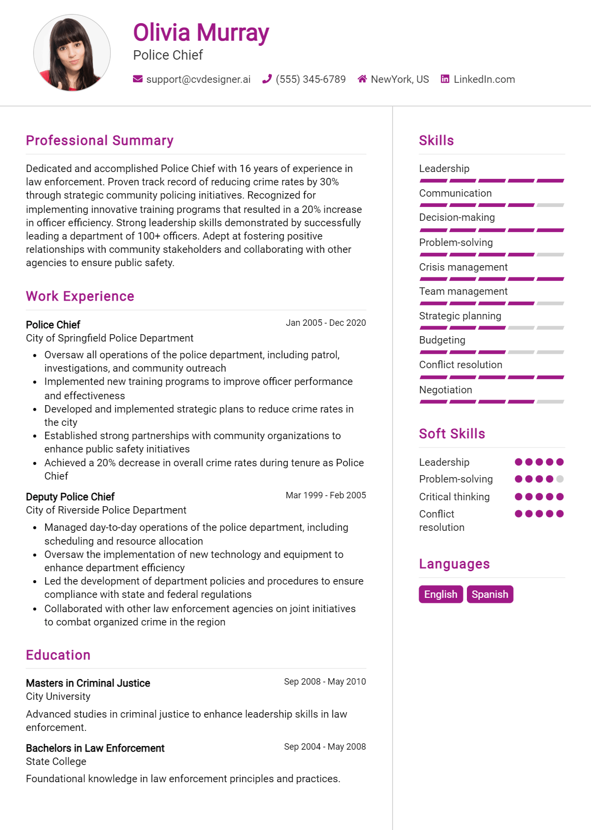 Police Chief Resume Example for 2026: Tips & Templates Preview