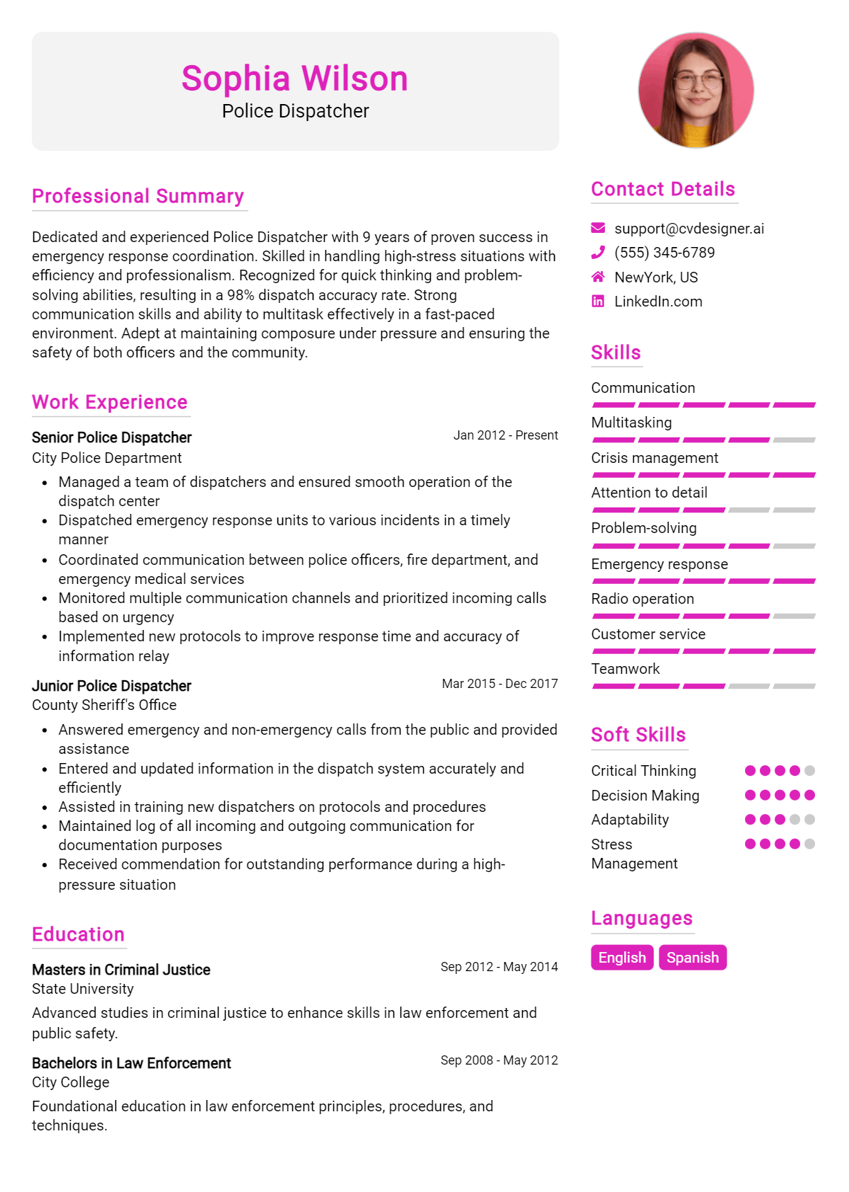 Police Dispatcher Resume Example for 2026: Resume Guide Preview
