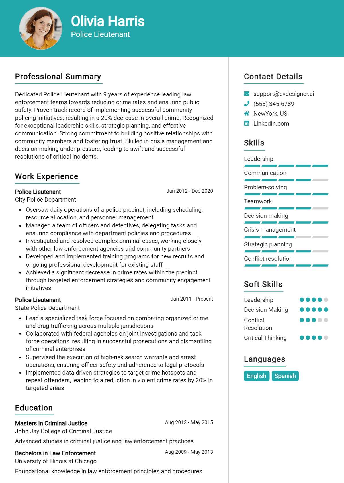 Police Lieutenant Resume Example for 2026: Free Guide Preview