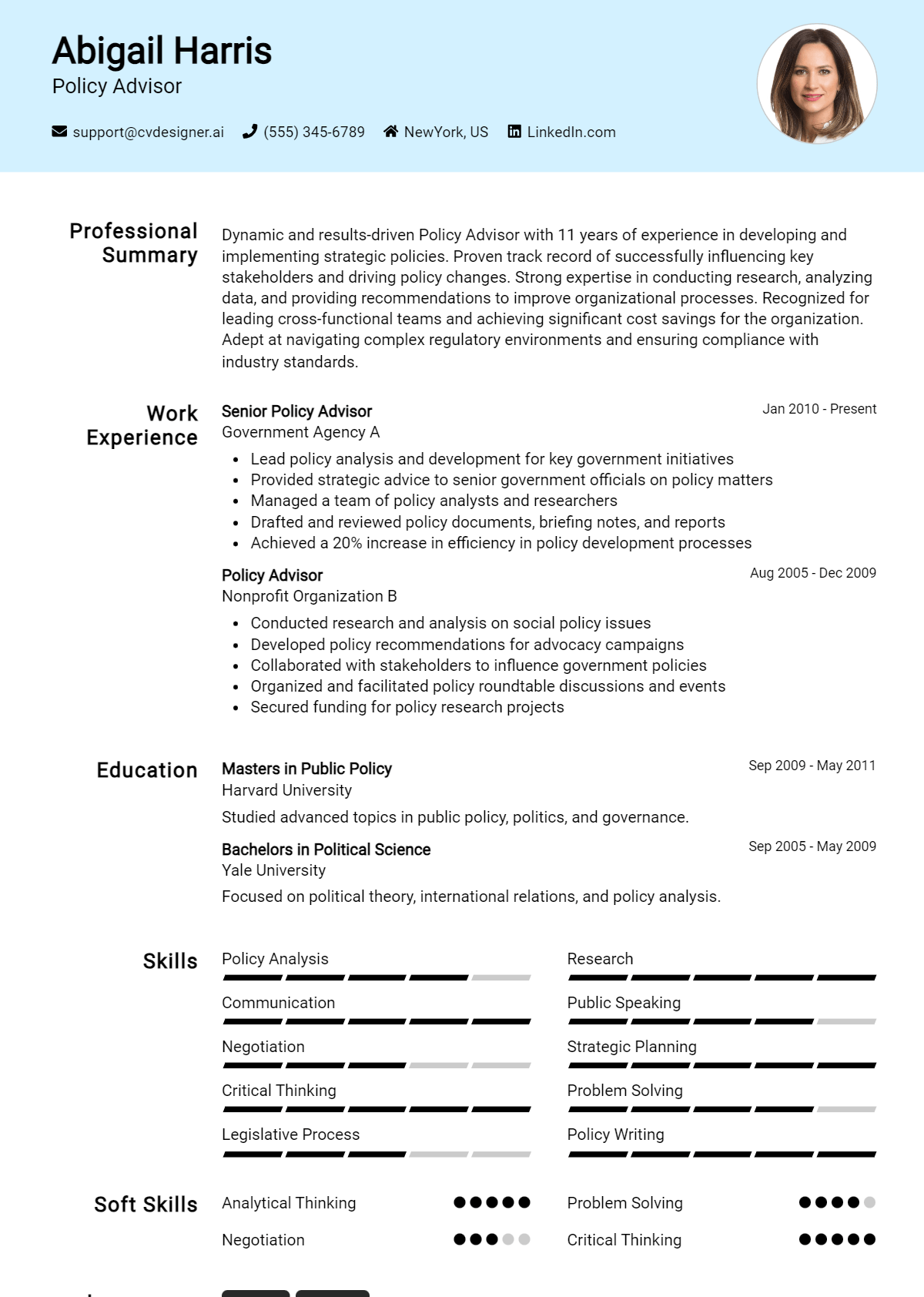 Policy Advisor Resume Example for 2026: Top CV Skills Preview