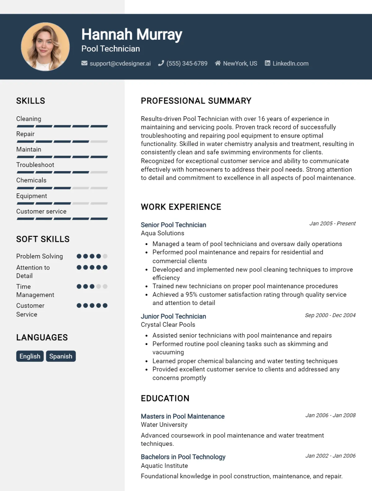 Pool Technician CV Example For 2026: Best Tips & Templates Preview