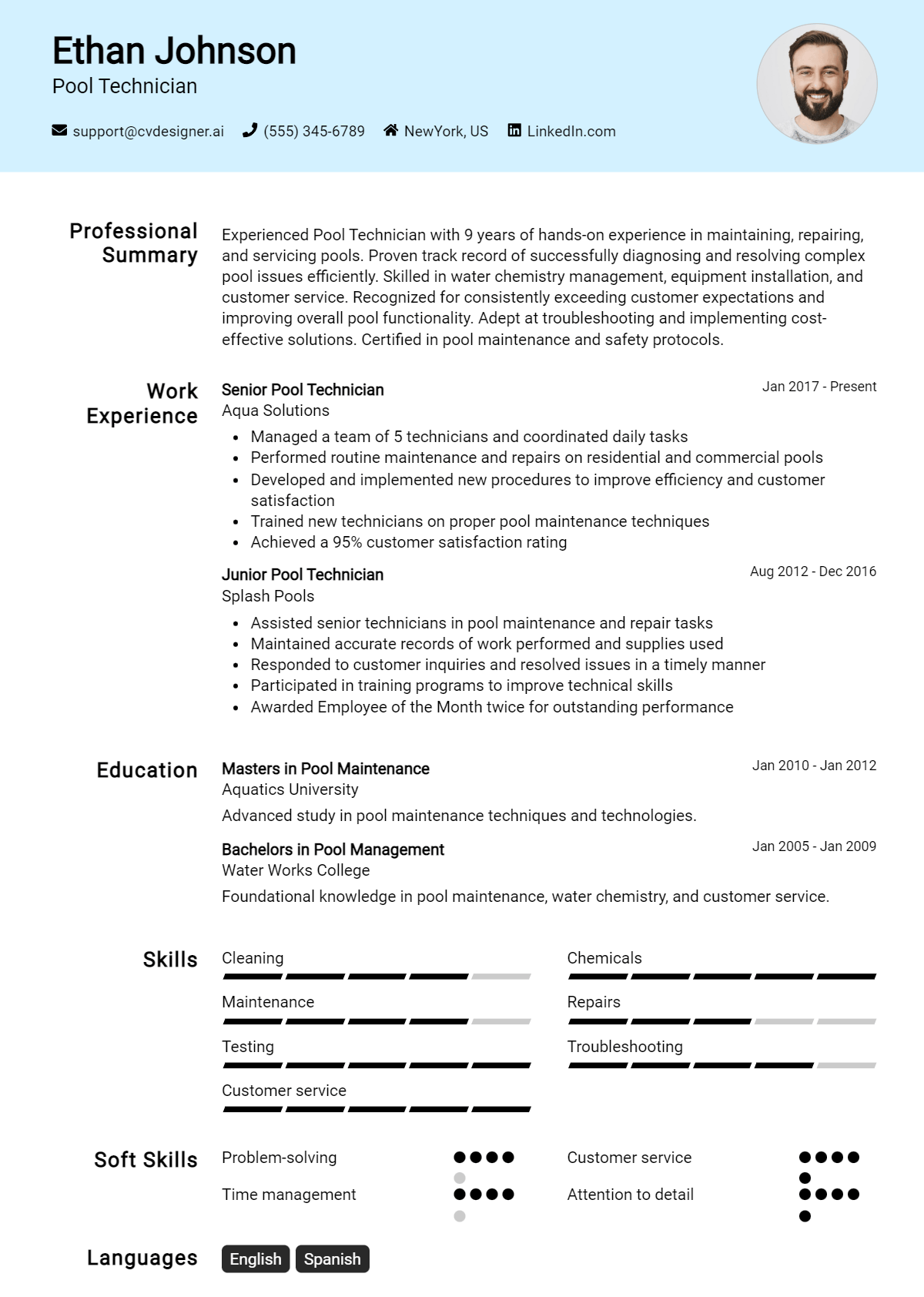 Pool Technician Resume Example for 2026: Effective CV Writing Tips Preview
