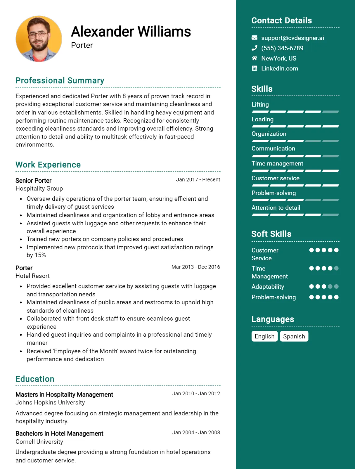 Porter CV Example For 2026: Expert Tips & Templates Preview