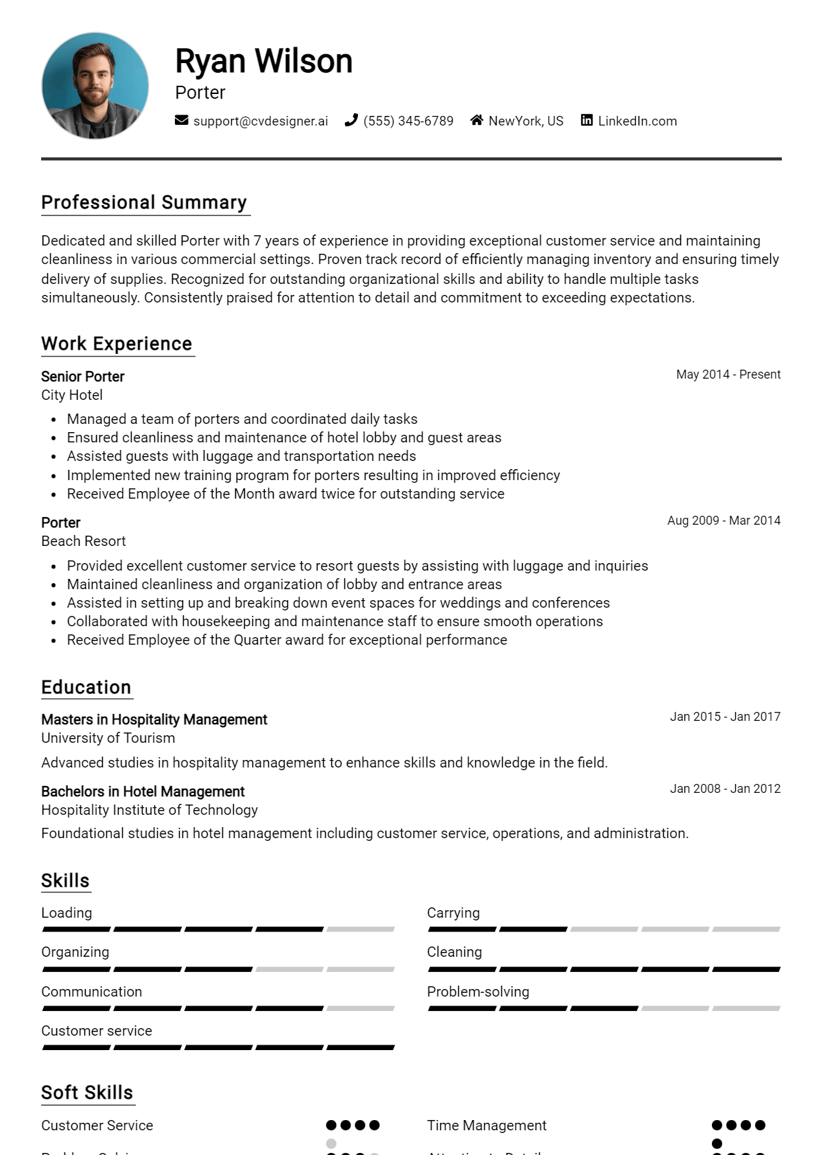 Porter Resume Example for 2026: Professional CV Templates Preview