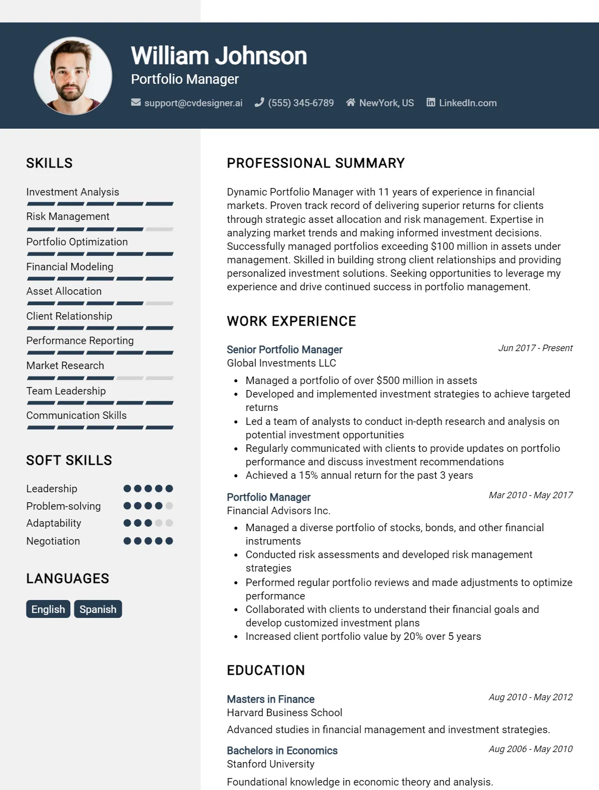 Portfolio Manager CV Example For 2026: How to Create a Professional CV Preview