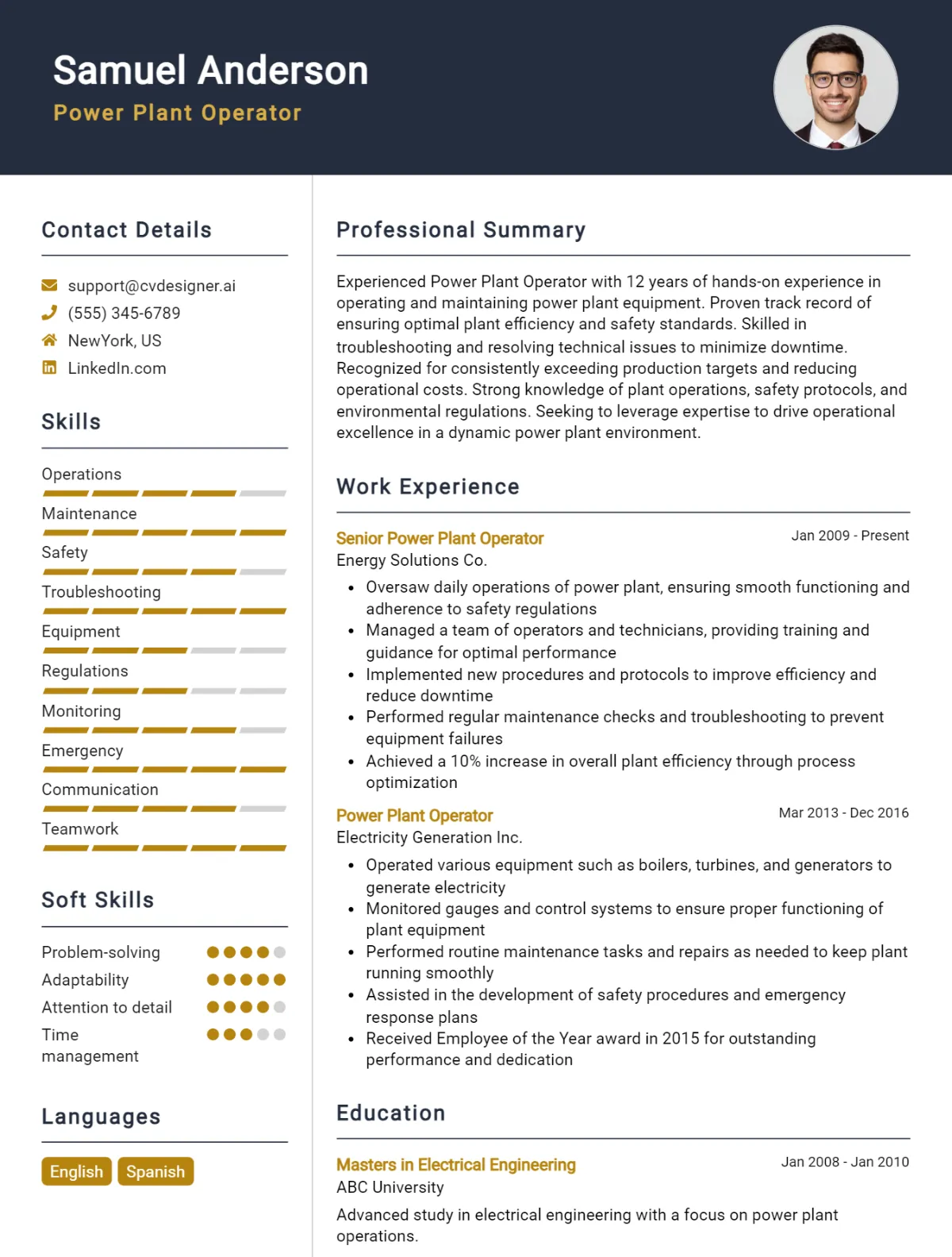 Power Plant Operator CV Example For 2026: Top Tips & Samples Preview