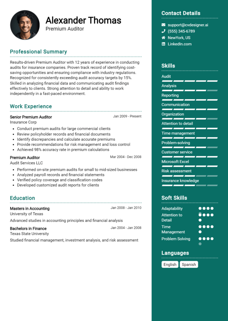 Premium Auditor Resume Example