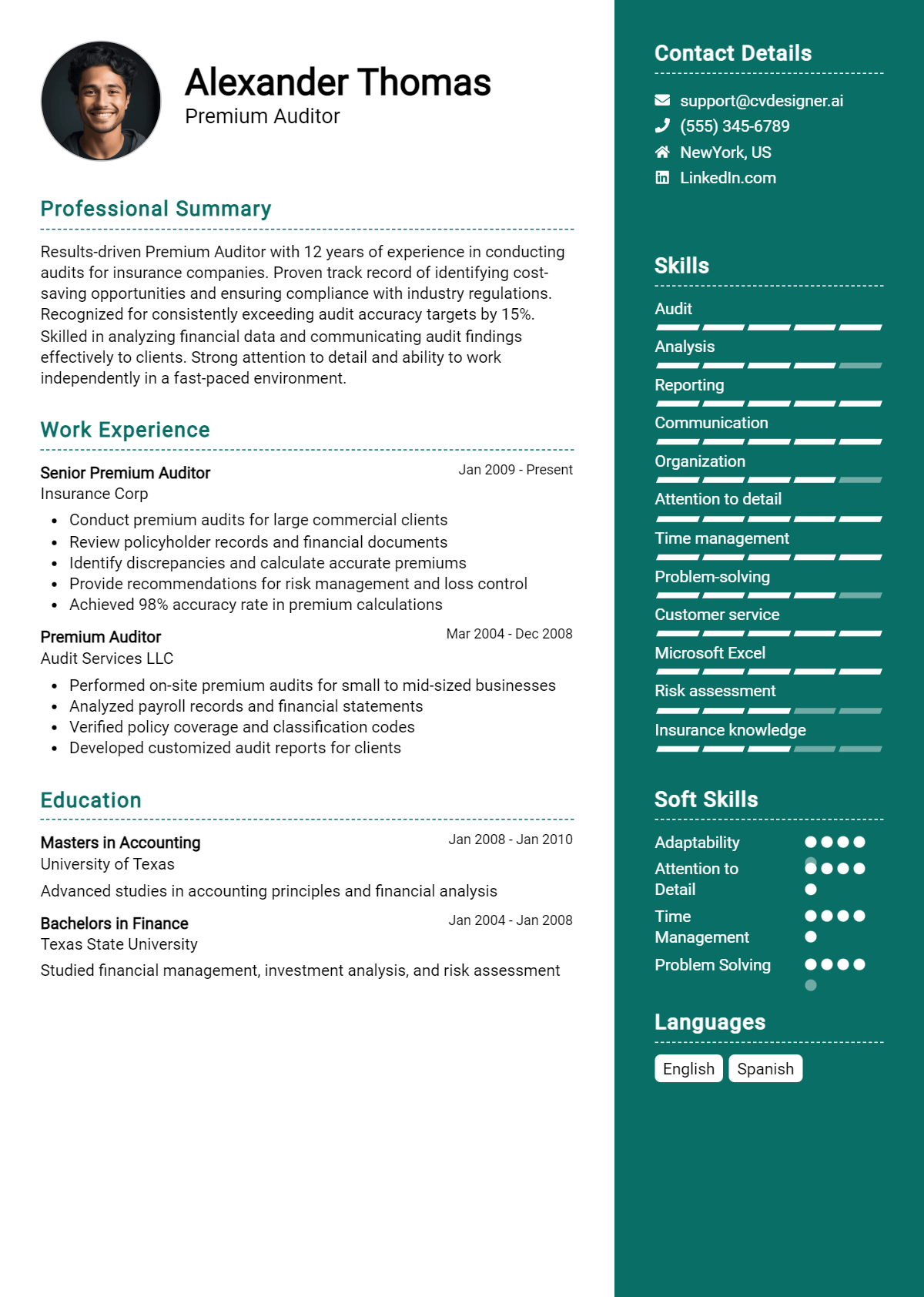 Premium Auditor Resume Example for 2026: Samples & Best Practices Preview