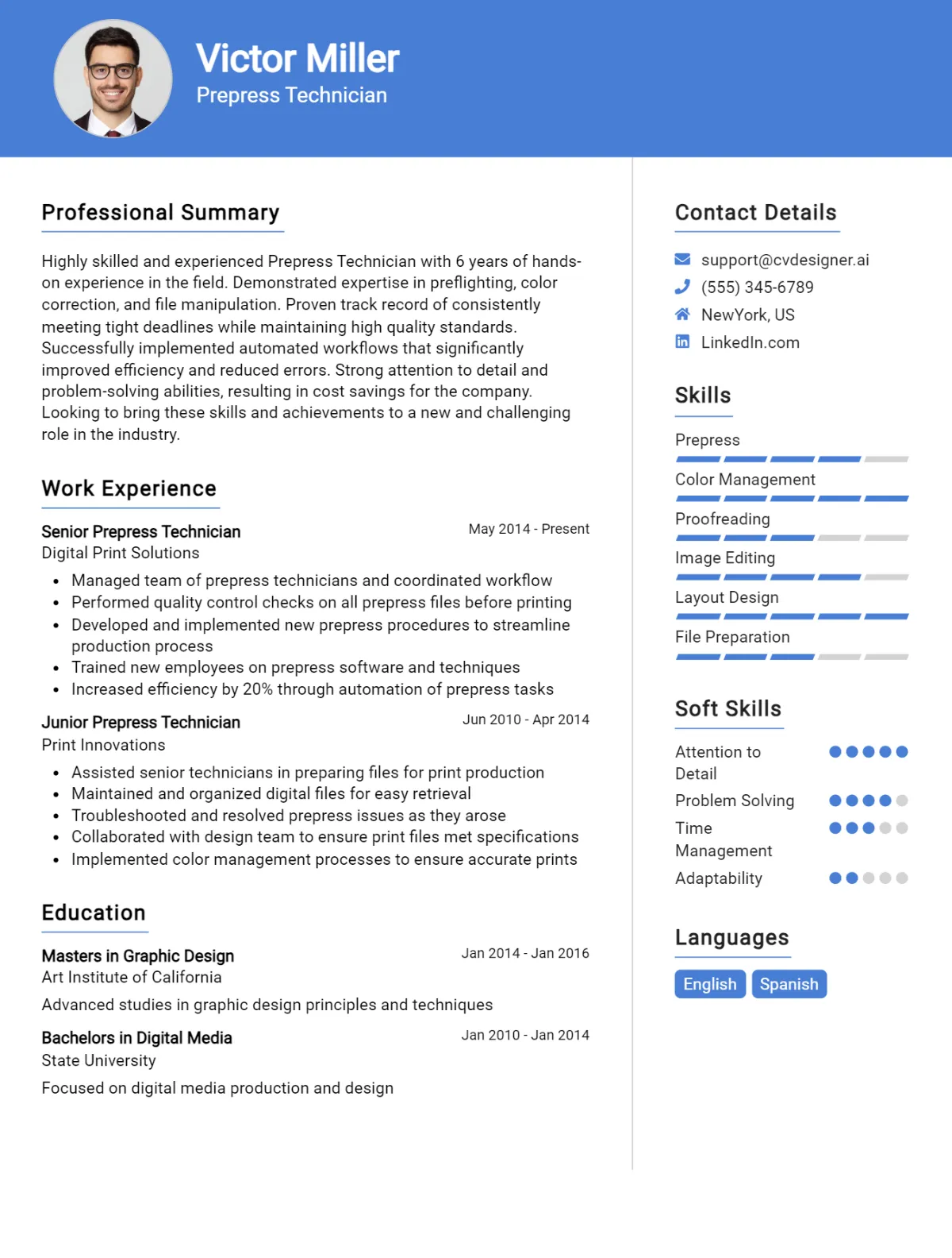 Prepress Technician CV Example For 2026: How to Create a Professional CV Preview