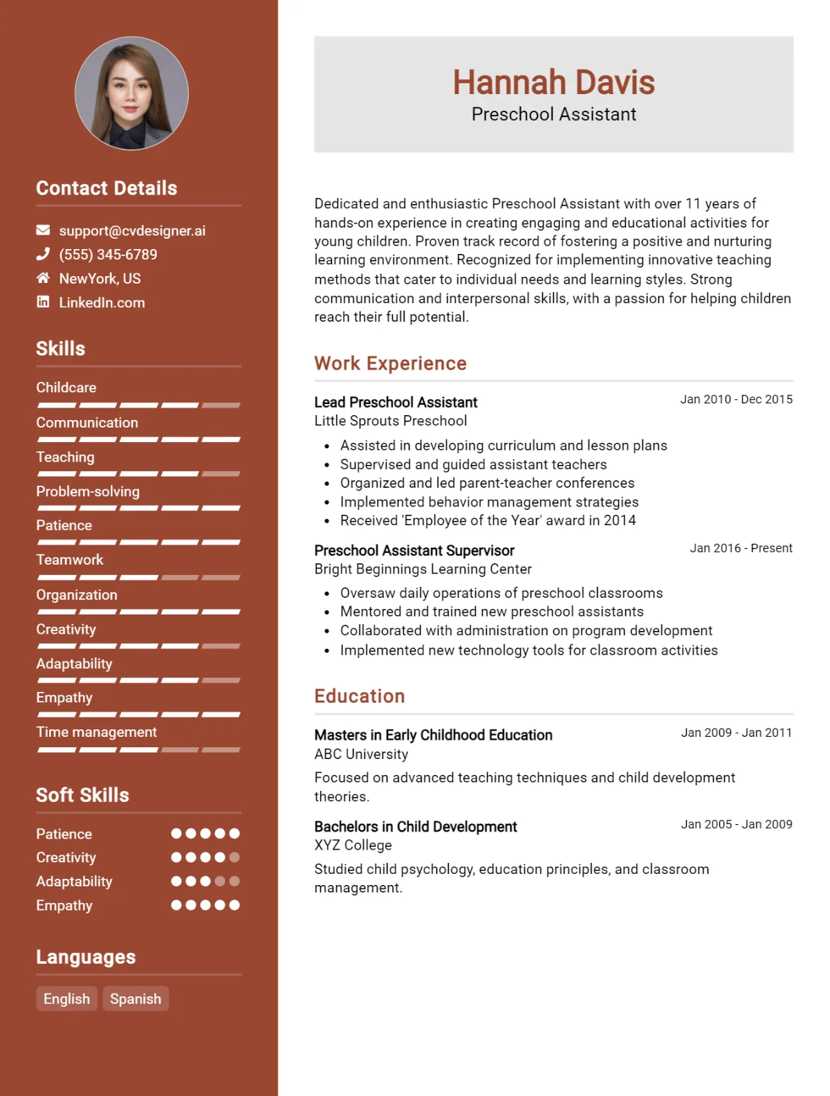 Preschool Assistant CV Example For 2026: Free Downloadable Templates Preview