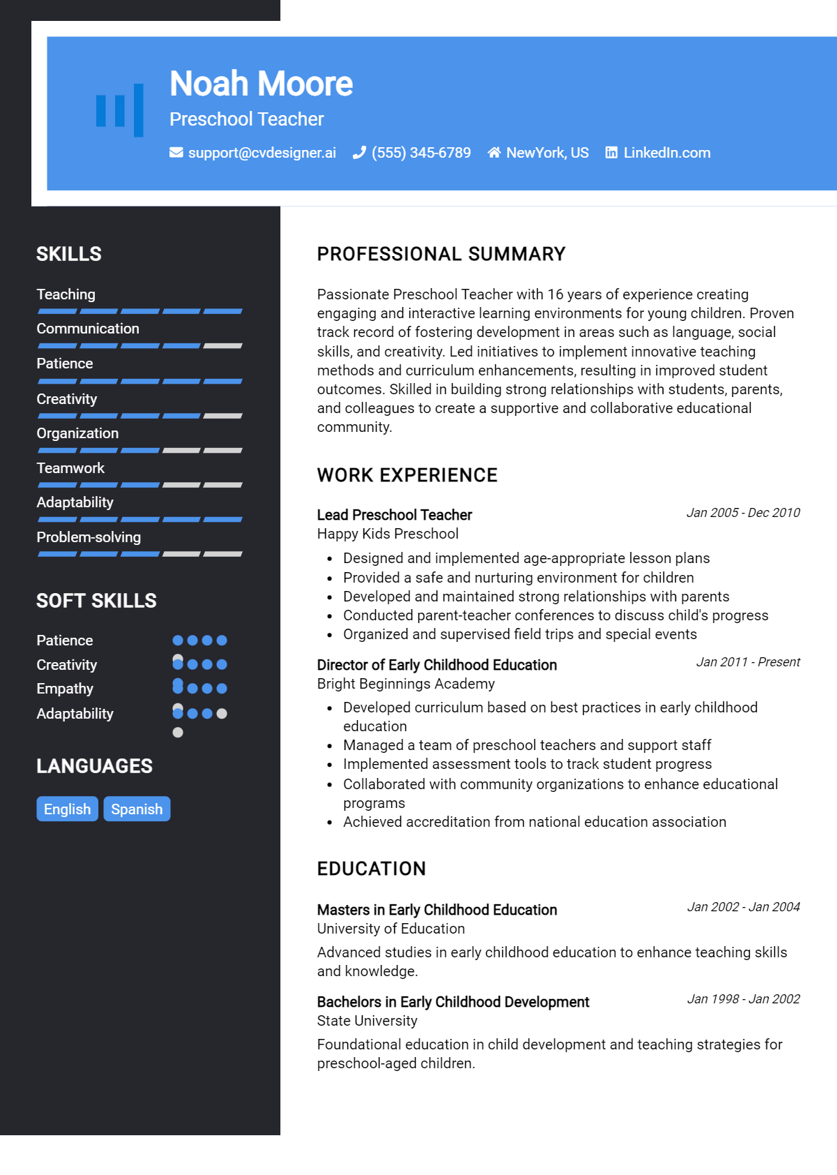 Preschool Teacher Resume Example for 2026: Tips to Stand Out Preview