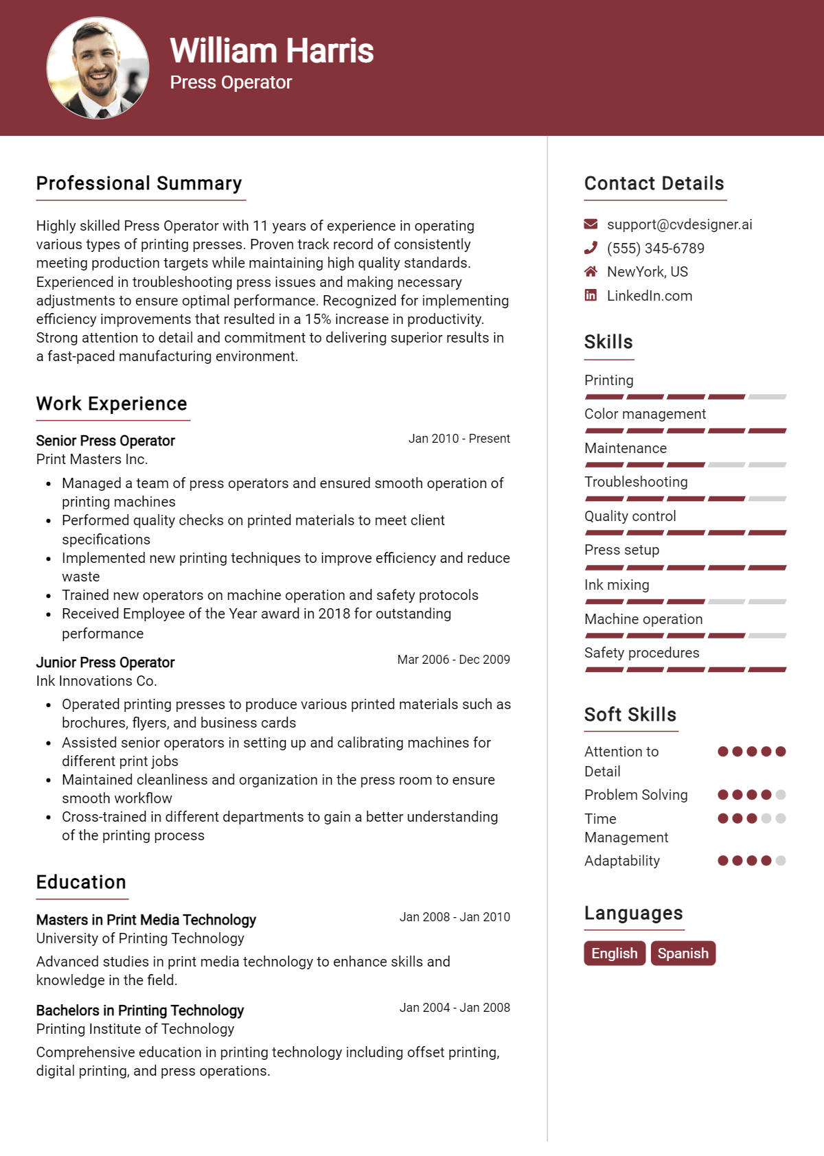 Press Operator Resume Example for 2026: Tips & Templates Preview