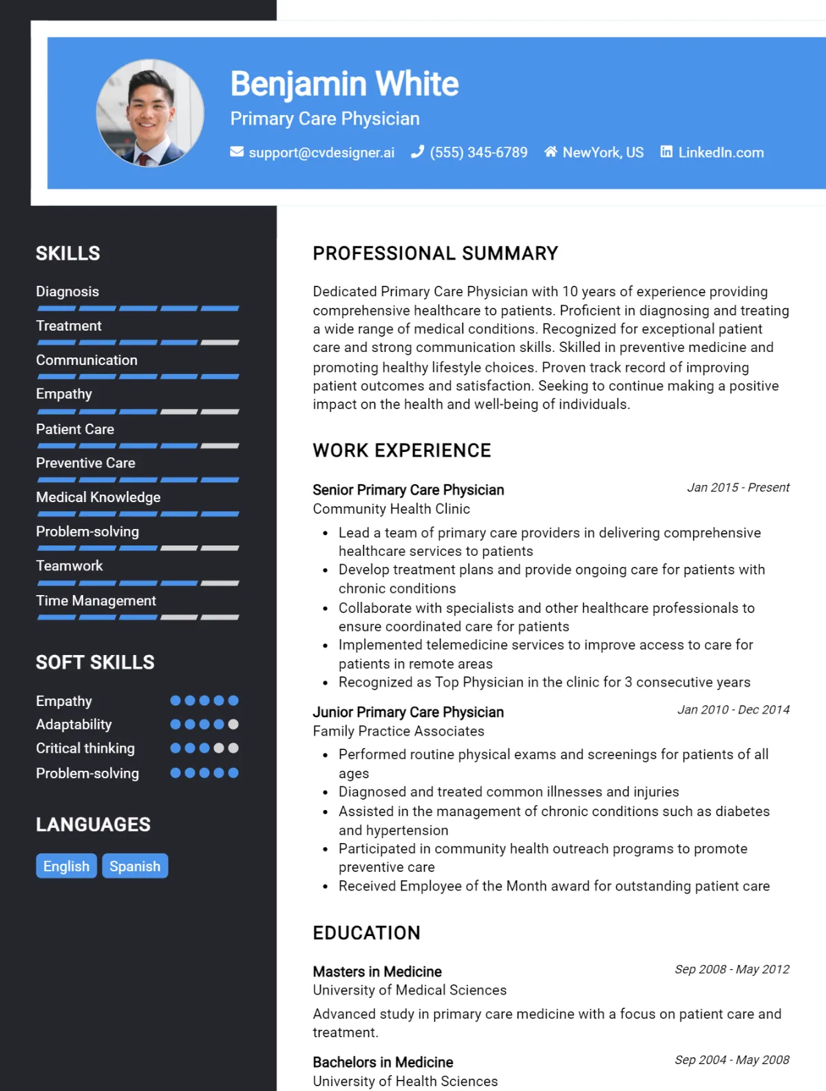 Primary Care Physician CV Example For 2026: Examples & Free Templates Preview