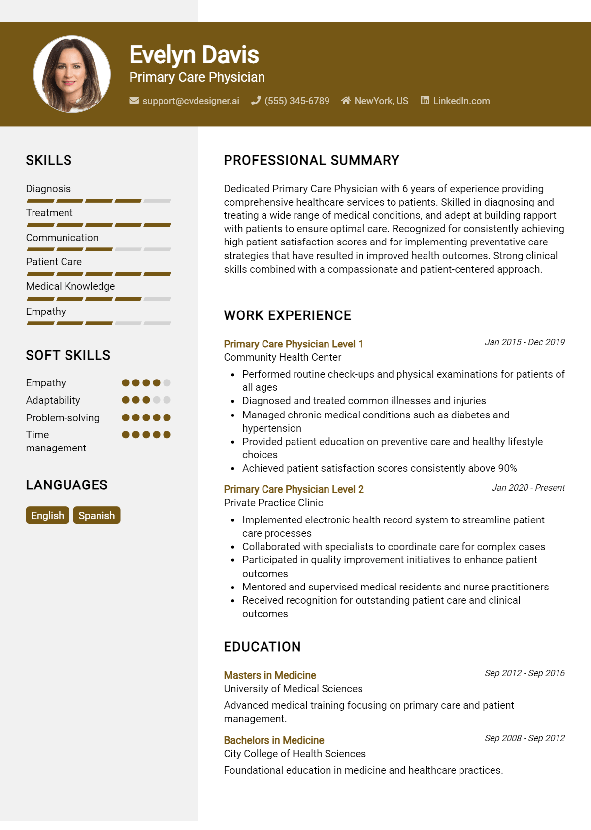 Primary Care Physician Resume Example for 2026: Free Professional Templates Preview