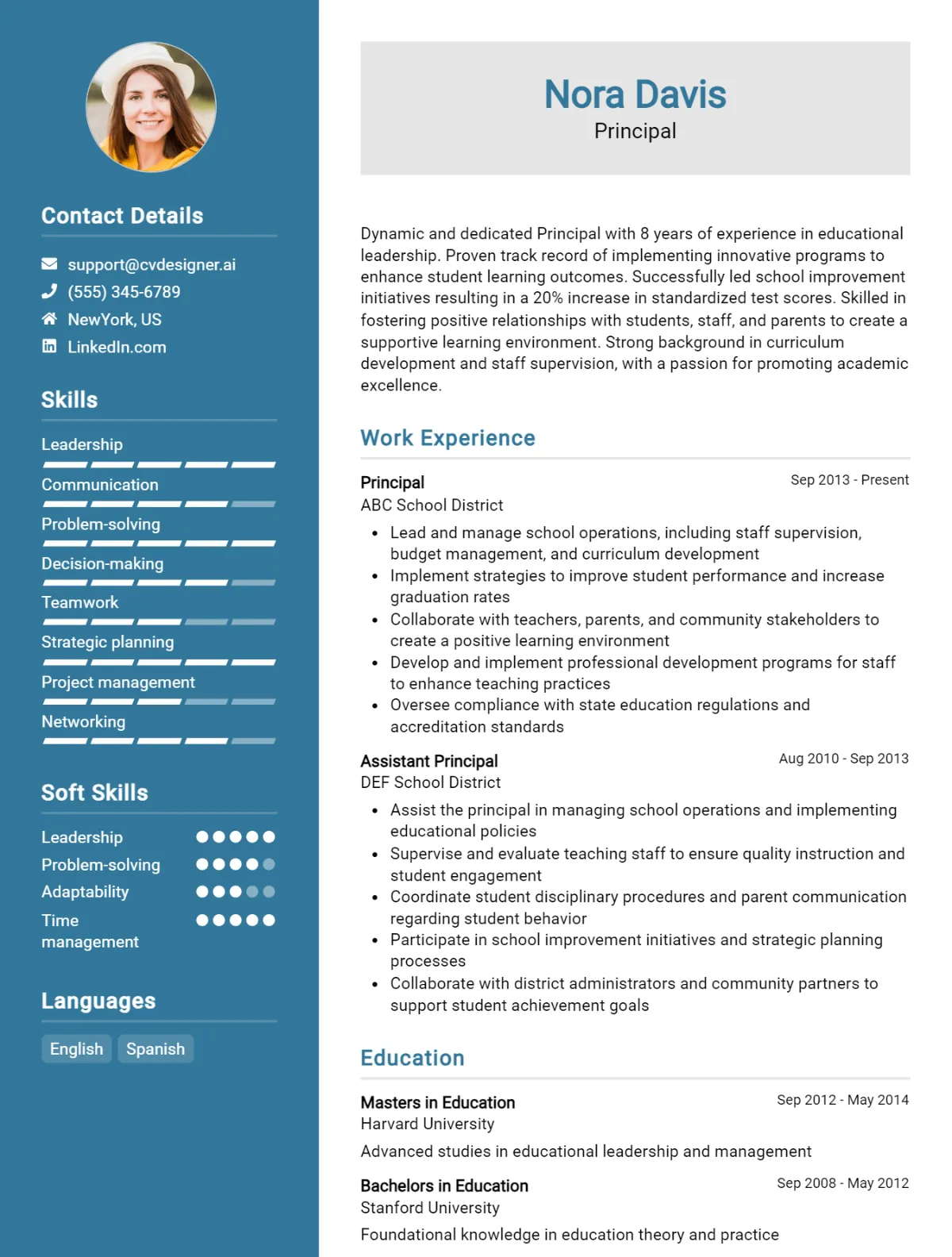 Principal CV Example For 2026: Free Professional Templates Preview