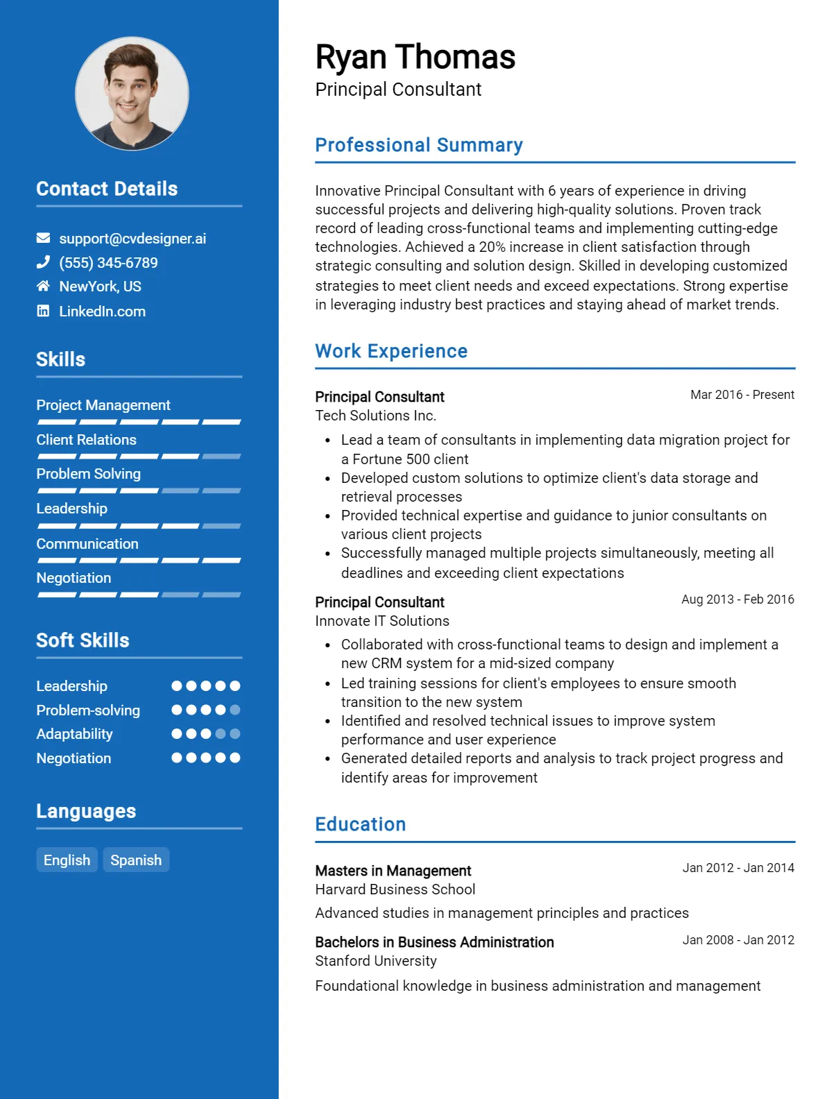 Principal Consultant CV Example For 2026: Top CV Skills Preview
