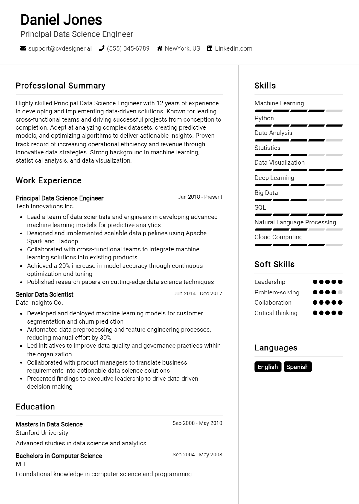 Principal Data Science Engineer CV Example for 2026: Strategies & Templates Preview