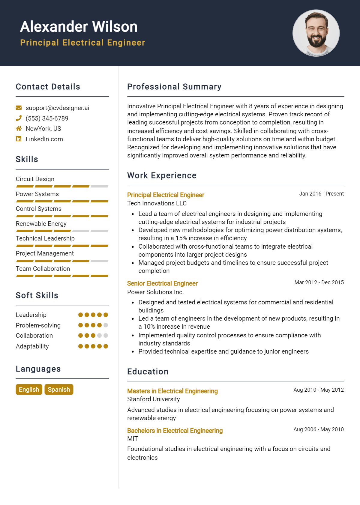 Principal Electrical Engineer Resume Example for 2026: Free Professional Templates Preview