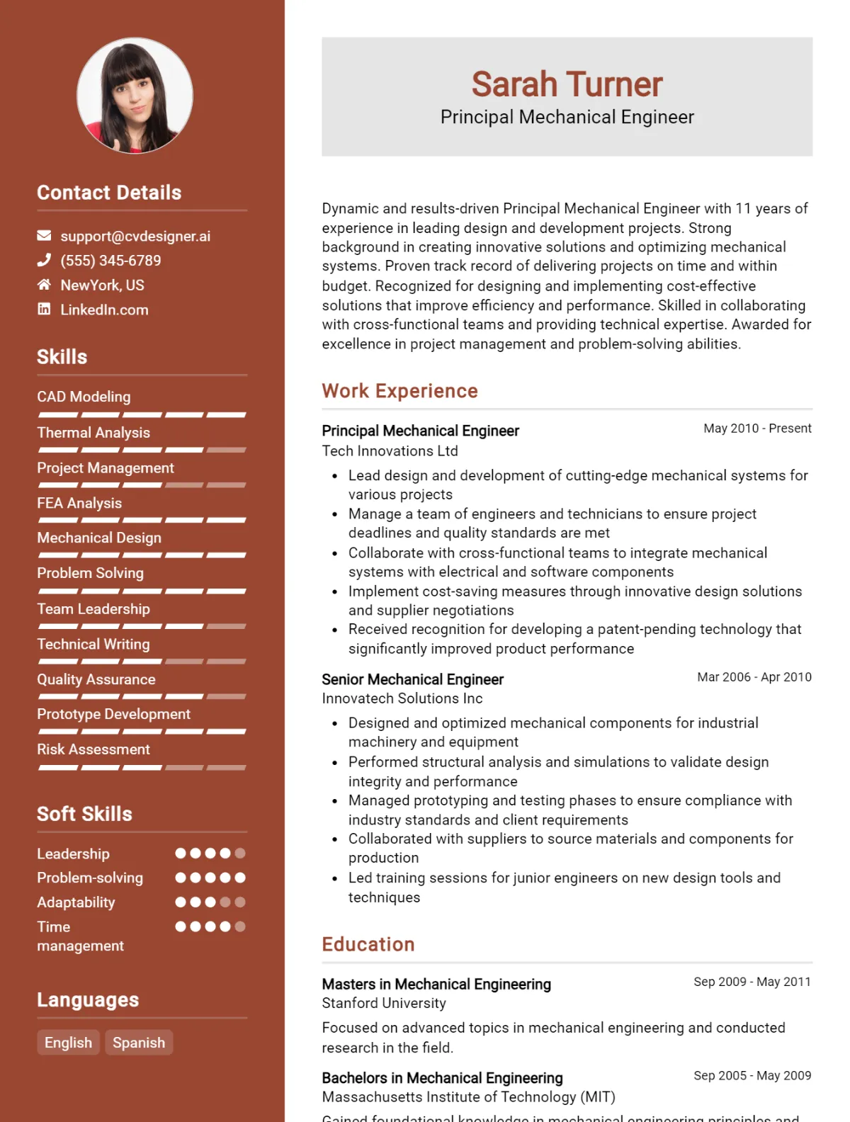 Principal Mechanical Engineer CV Example For 2026: Examples & Free Templates Preview
