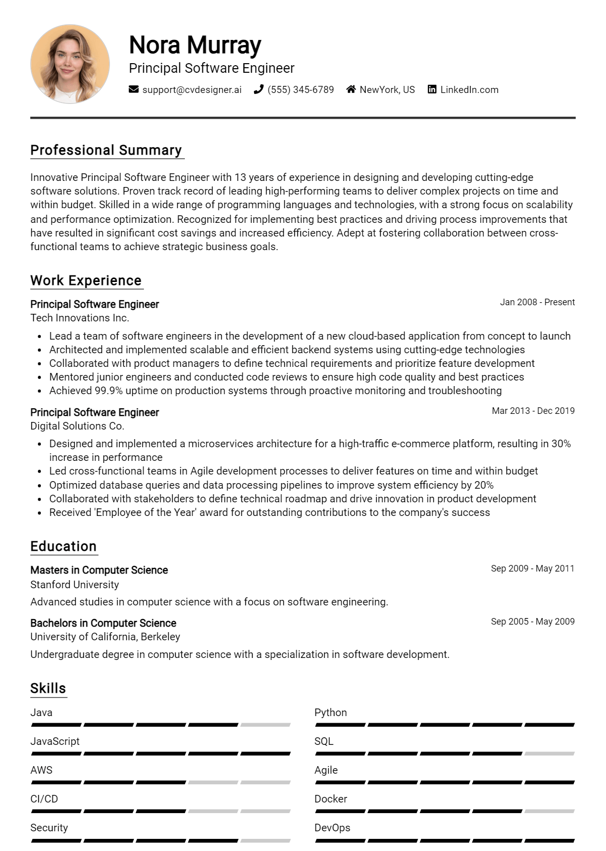 Principal Software Engineer Resume Example for 2026: Writing Guide Preview