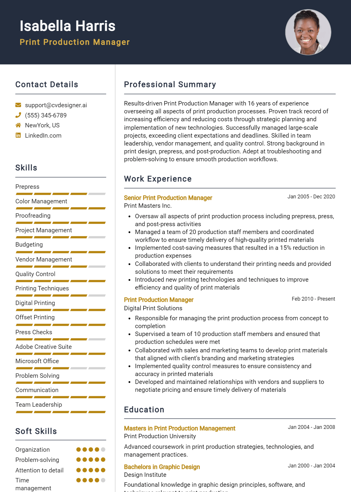Print Production Manager Resume Example for 2026: Downloadable Templates Preview