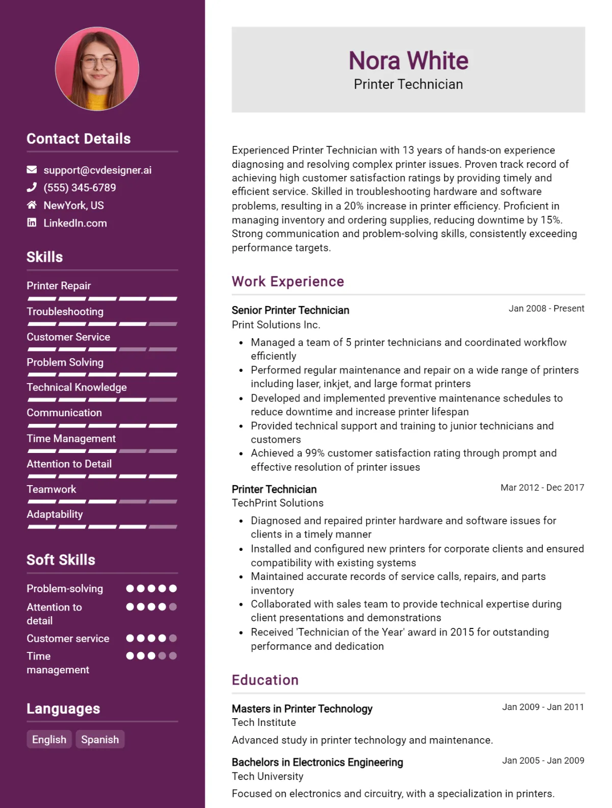 Printer Technician CV Example For 2026: Tips to Stand Out Preview