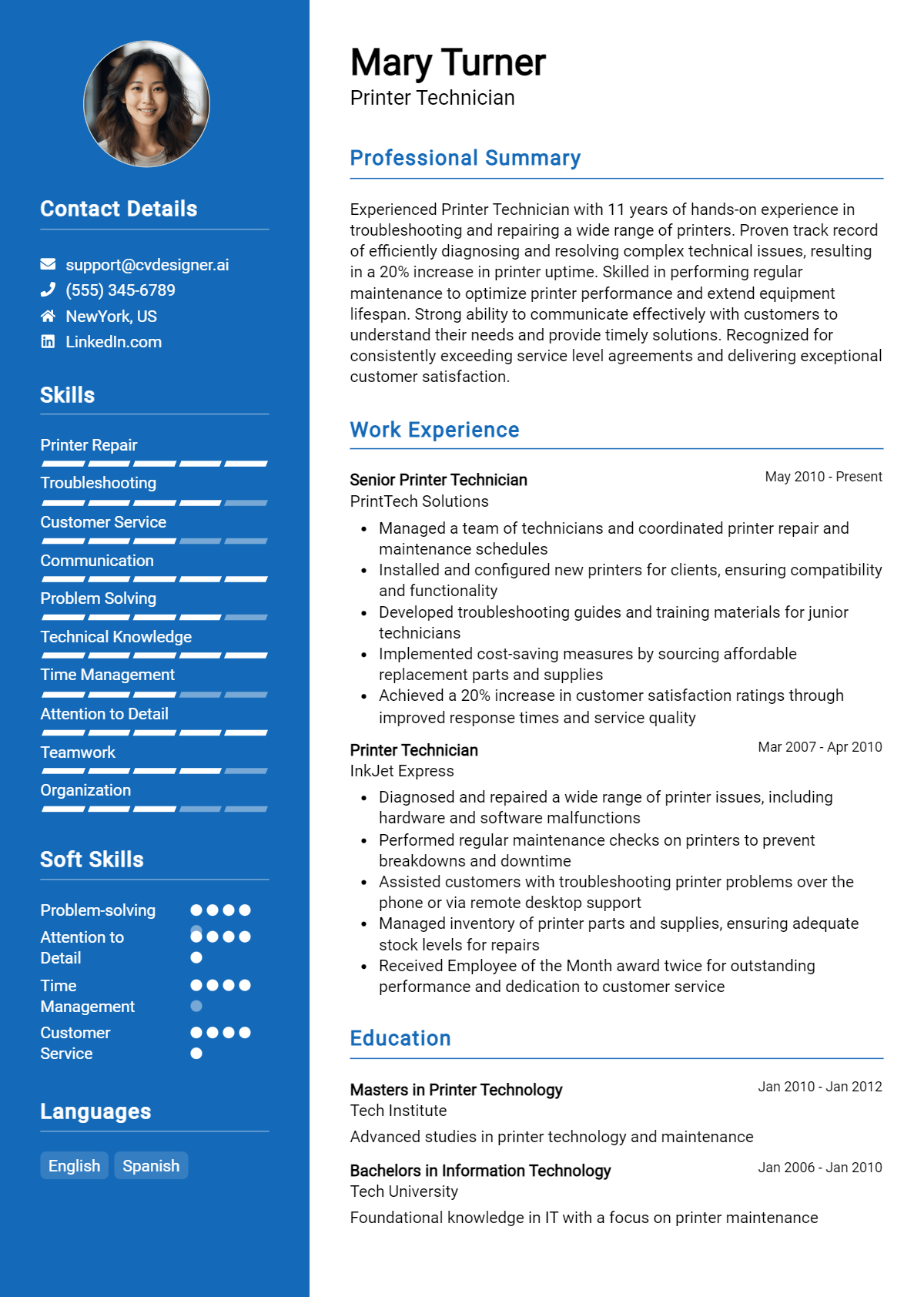 Printer Technician Resume Example for 2026: How to Craft a Winning CV Preview