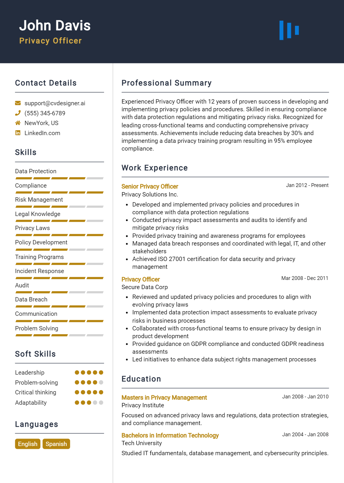 Privacy Officer Resume Example for 2026: Best Tips & Templates Preview