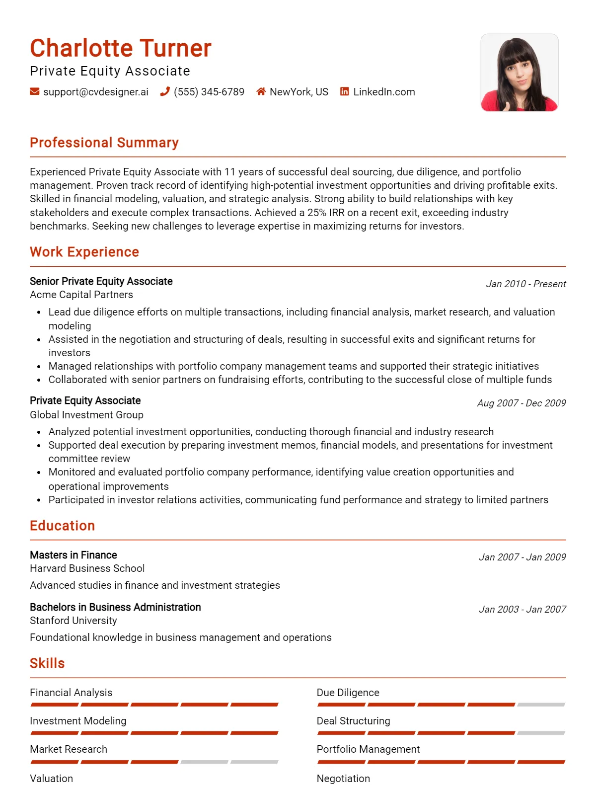 Private Equity Associate CV Example For 2026: Professional CV Templates Preview