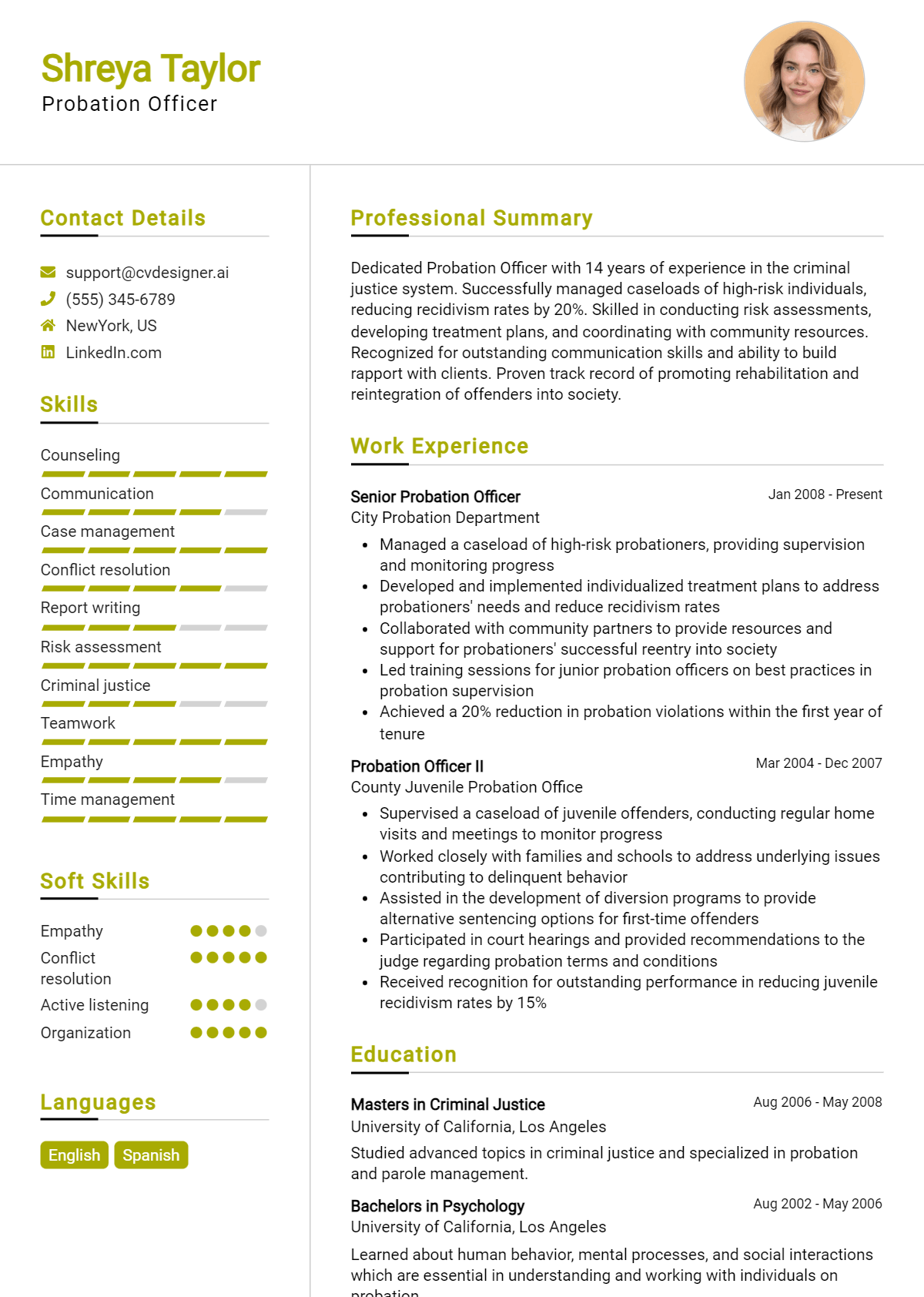 Probation Officer Resume Example for 2026: Writing Guide Preview