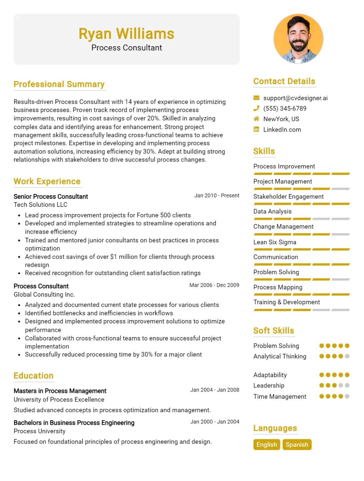 Process Consultant CV Example For 2026: Professional CV Templates Preview