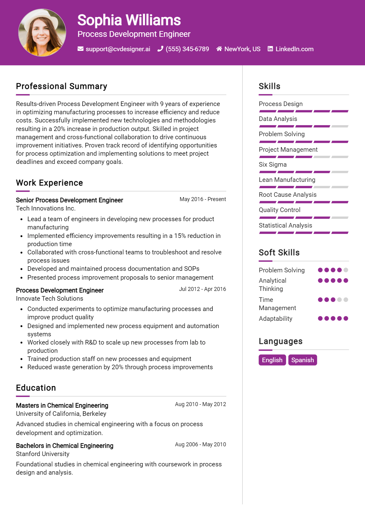 Process Development Engineer Resume Example for 2026: Free Templates Preview
