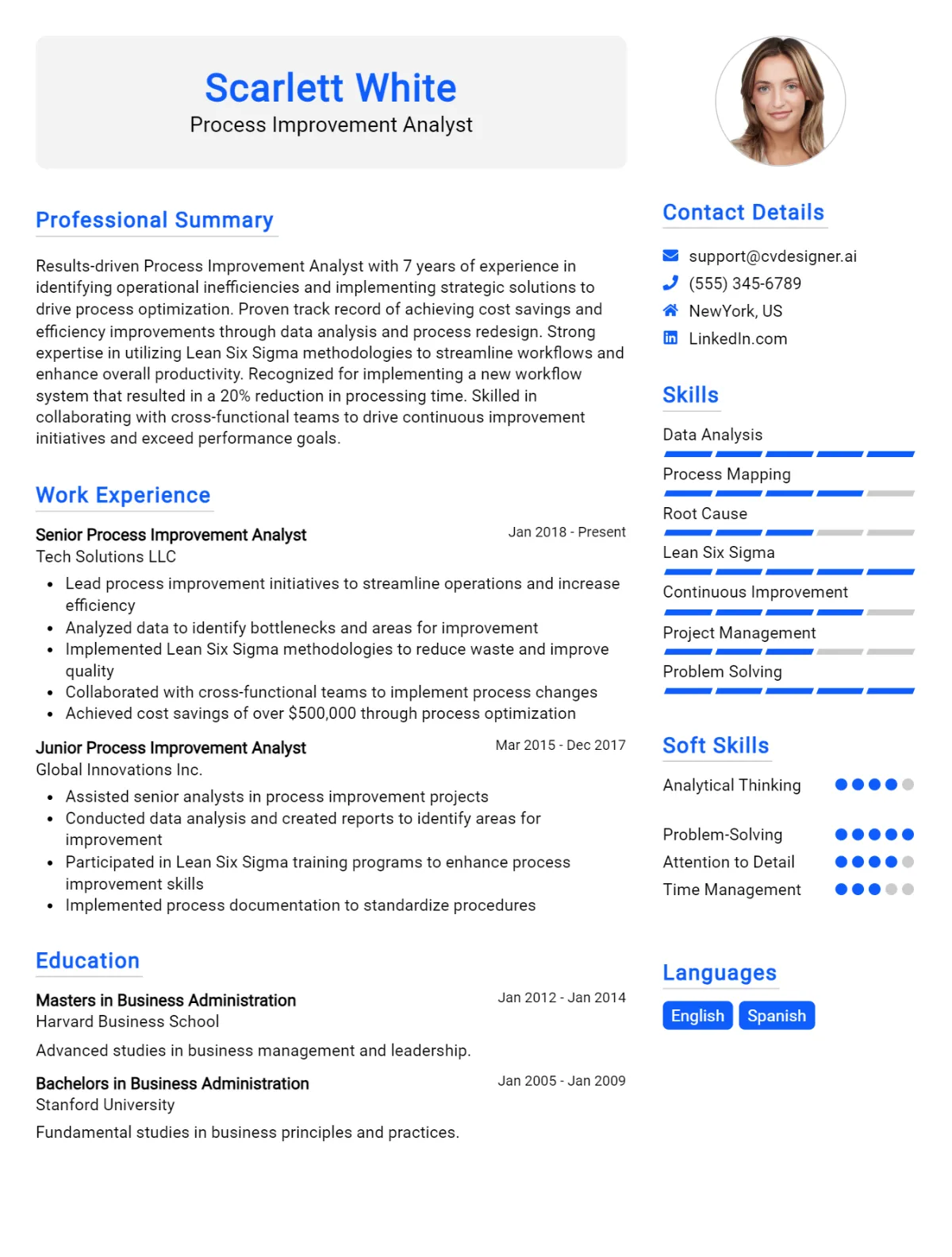 Process Improvement Analyst CV Example For 2026: Best Writing Guide Preview