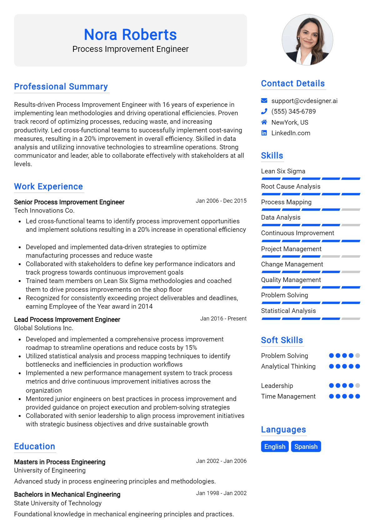 Process Improvement Engineer Resume Example for 2026: Best Formatting Tips Preview