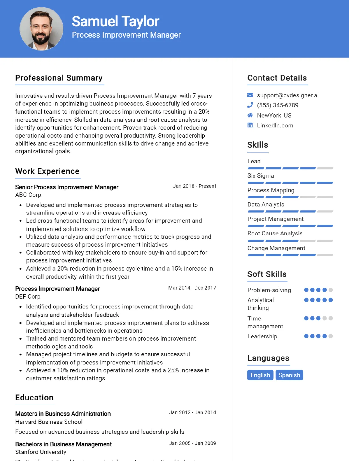Process Improvement Manager CV Example For 2026: How to Create a Professional CV Preview