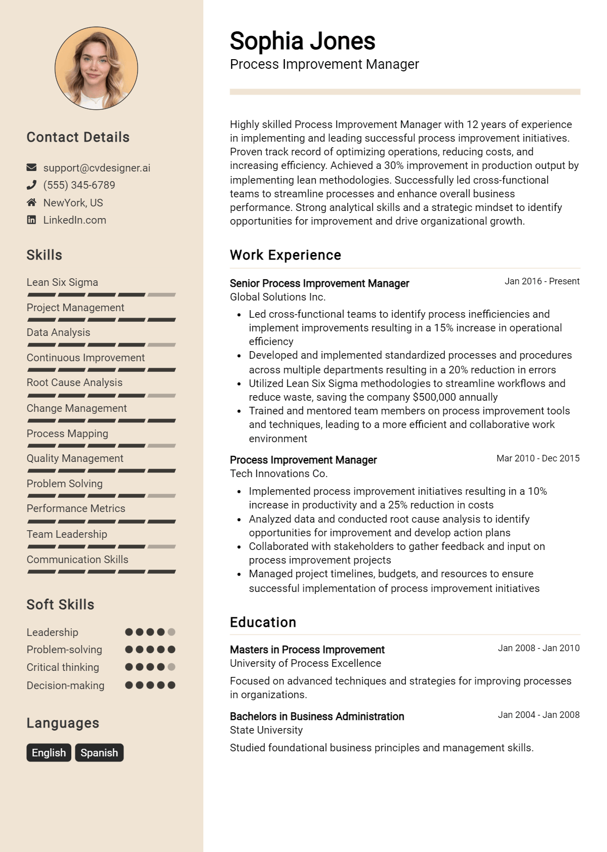 Process Improvement Manager Resume Example for 2026: Best Tips Preview