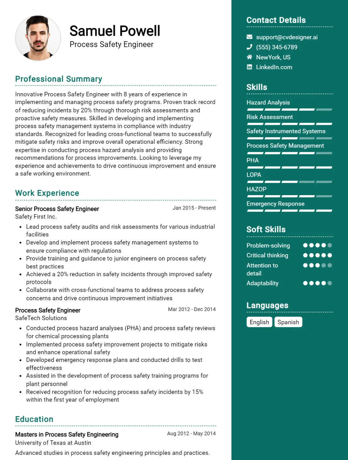 Process Safety Engineer CV Example For 2026: Top Tips & Samples Preview