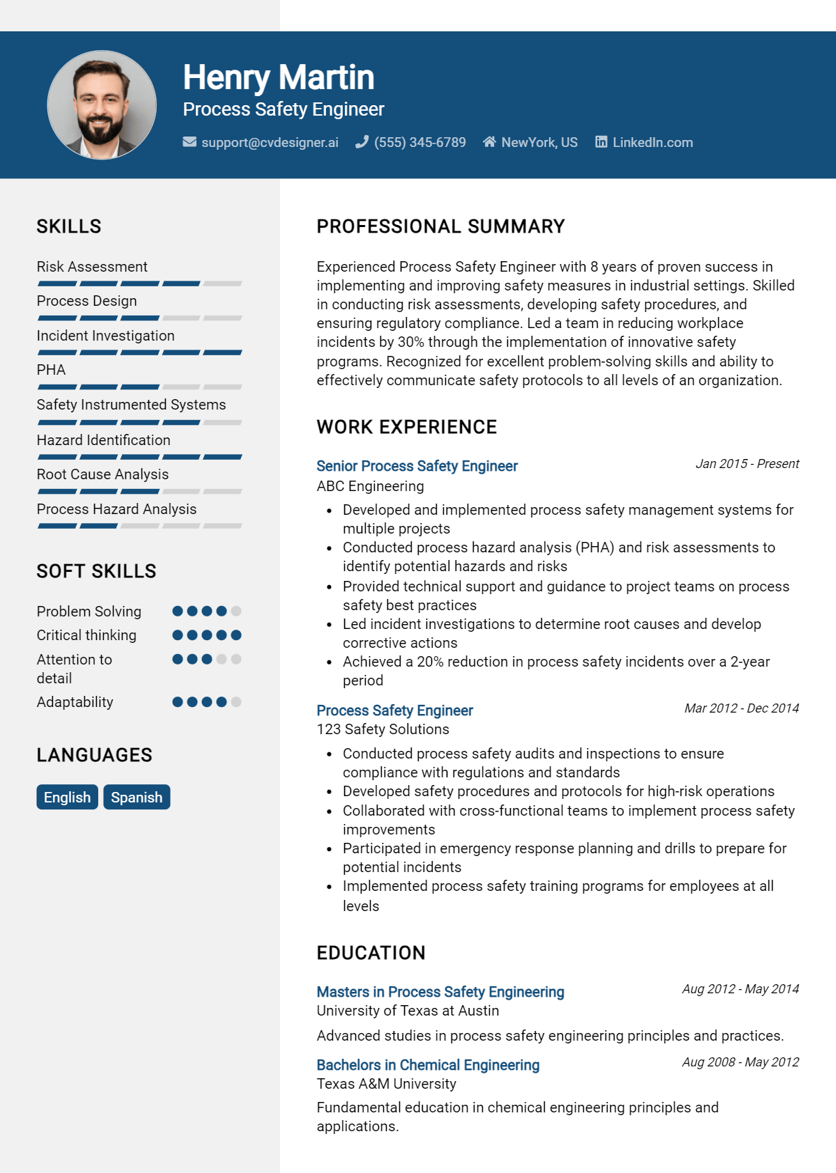 Process Safety Engineer Resume Example for 2026: How to Craft a Winning CV Preview