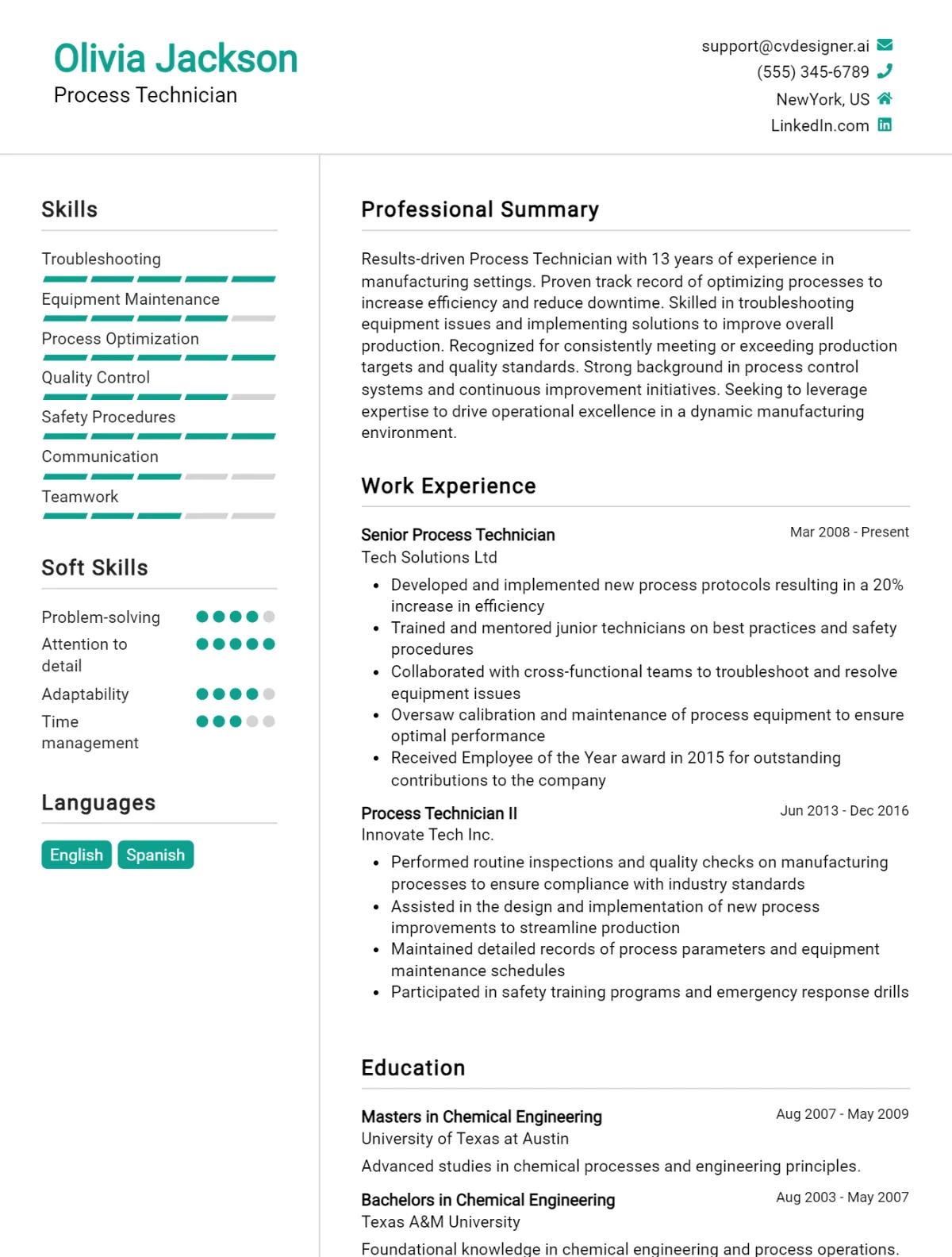 Process Technician CV Example For 2026: Ultimate Guide Preview