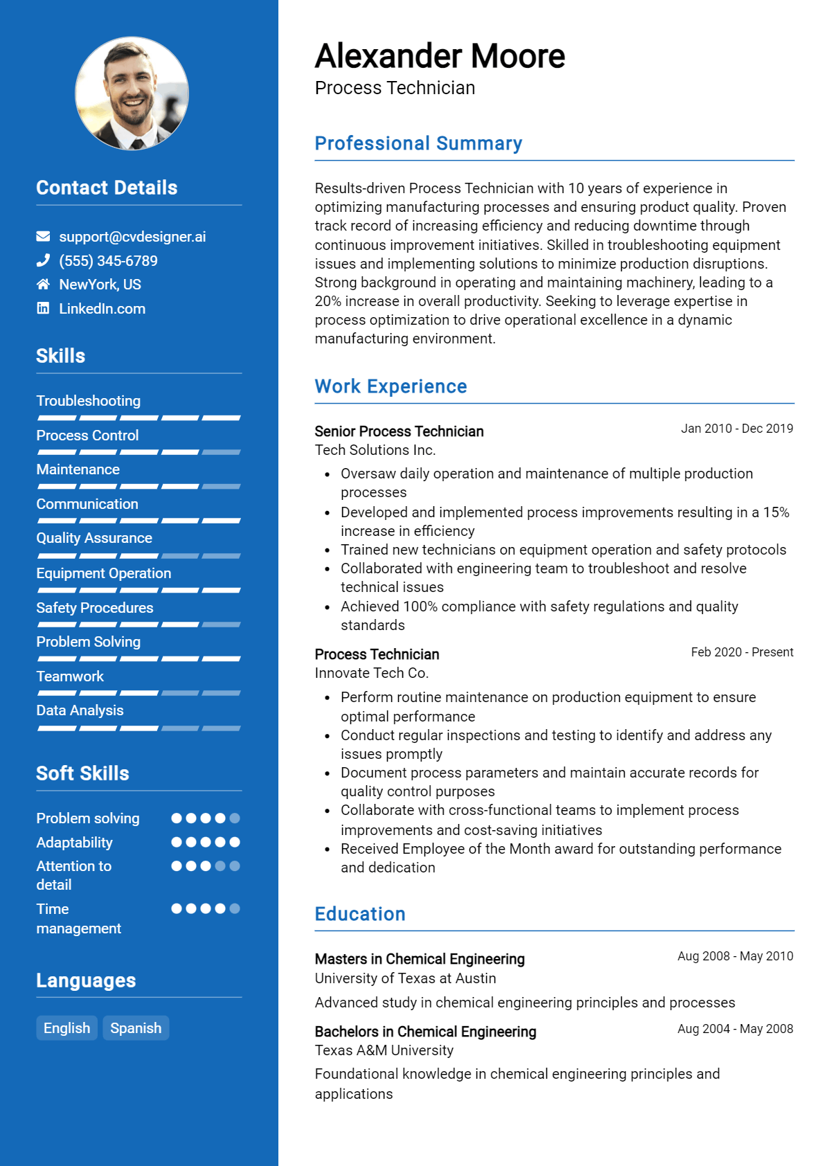 Process Technician Resume Example for 2026: Effective Tips Preview